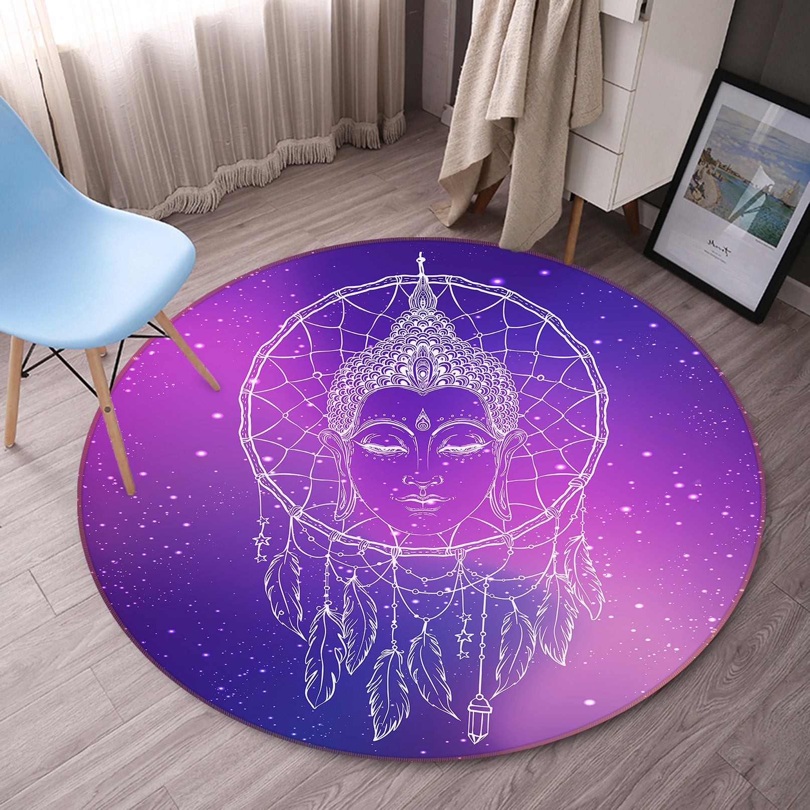 3D Buddha Dreamcatcher 29052 Round Non Slip Rug Mat