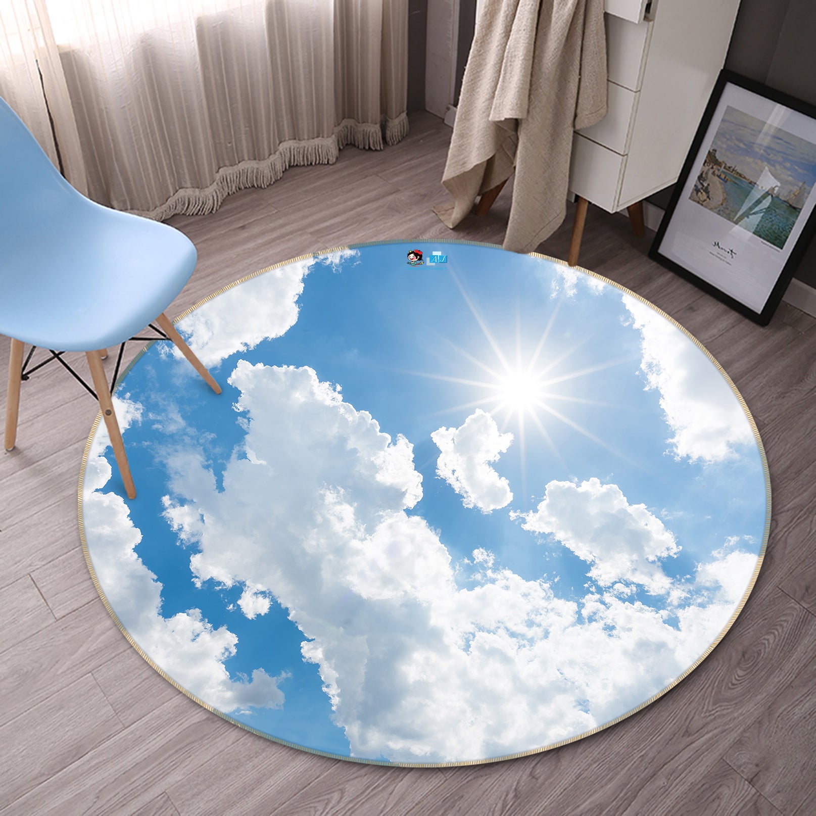 3D Blue Sky White Clouds 72173 Round Non Slip Rug Mat