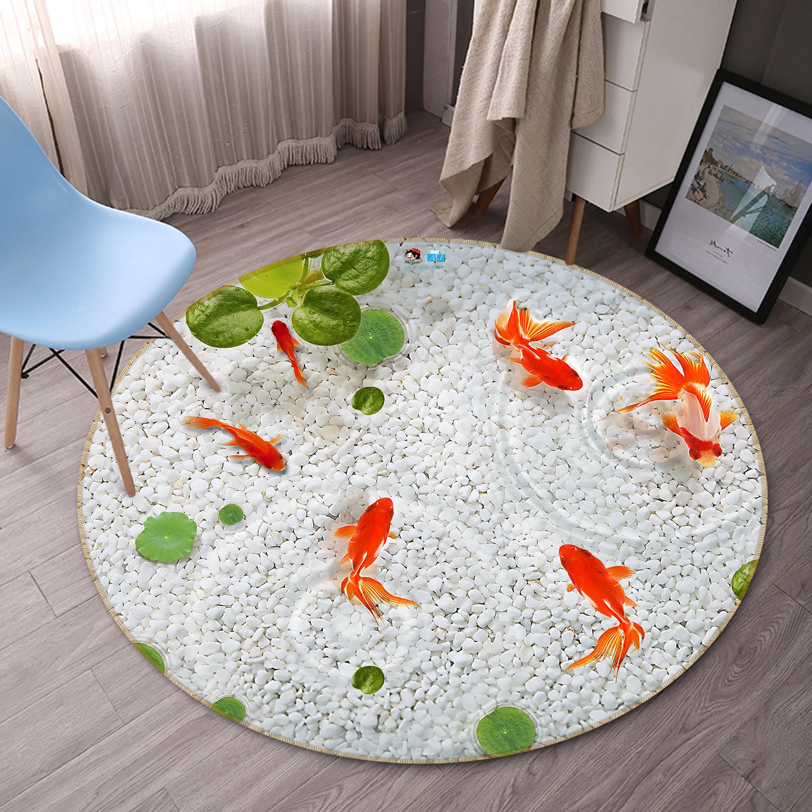 3D Goldfish Pond 80253 Round Non Slip Rug Mat