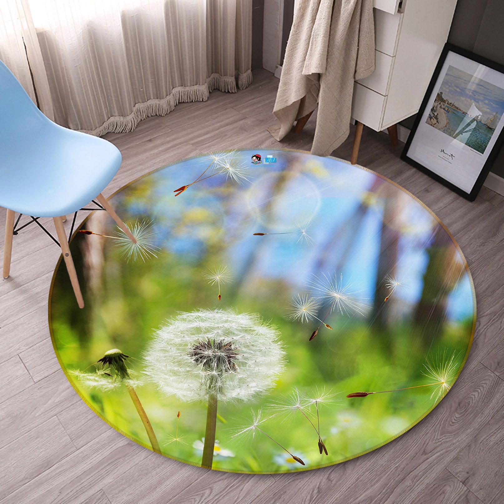 3D Dandelion 73020 Round Non Slip Rug Mat