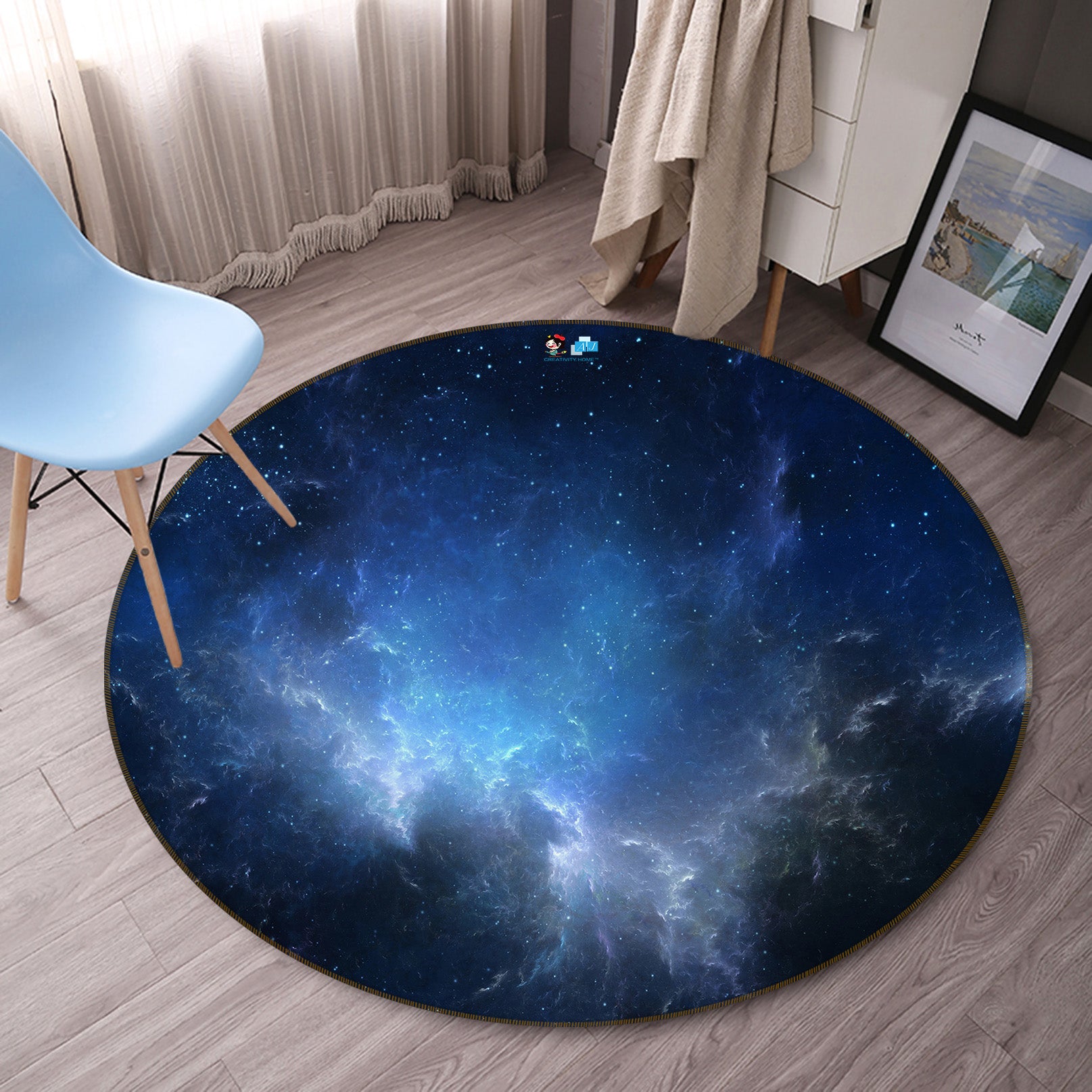 3D Starry Sky Clouds 74086 Round Non Slip Rug Mat