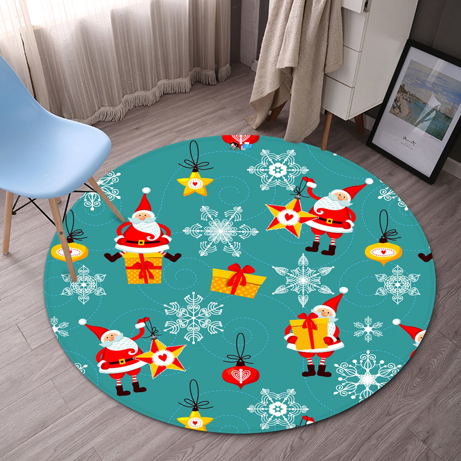 3D Santa Snowflake Pattern 66024 Christmas Round Non Slip Rug Mat Xmas