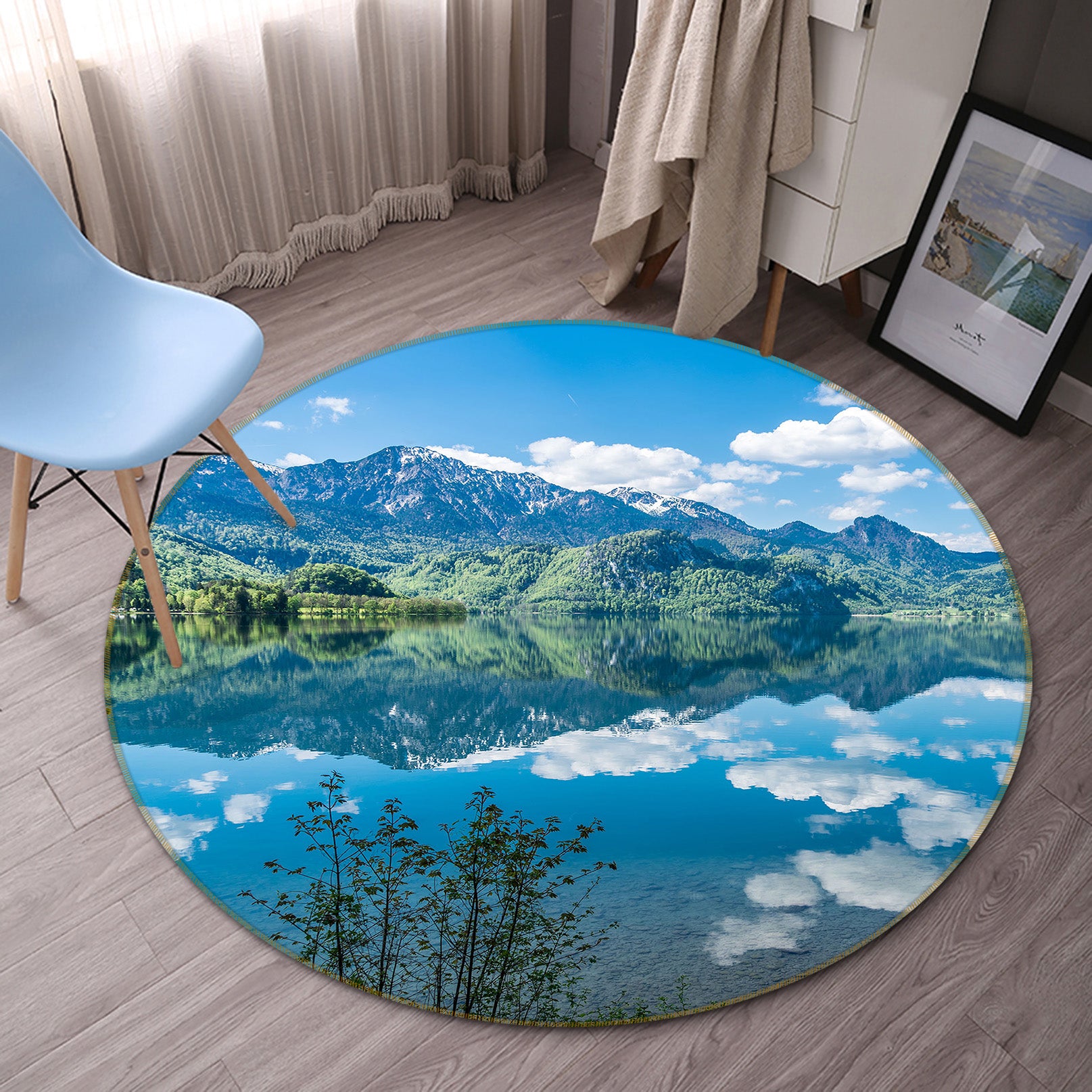 3D Sky Reflection 71187 Round Non Slip Rug Mat