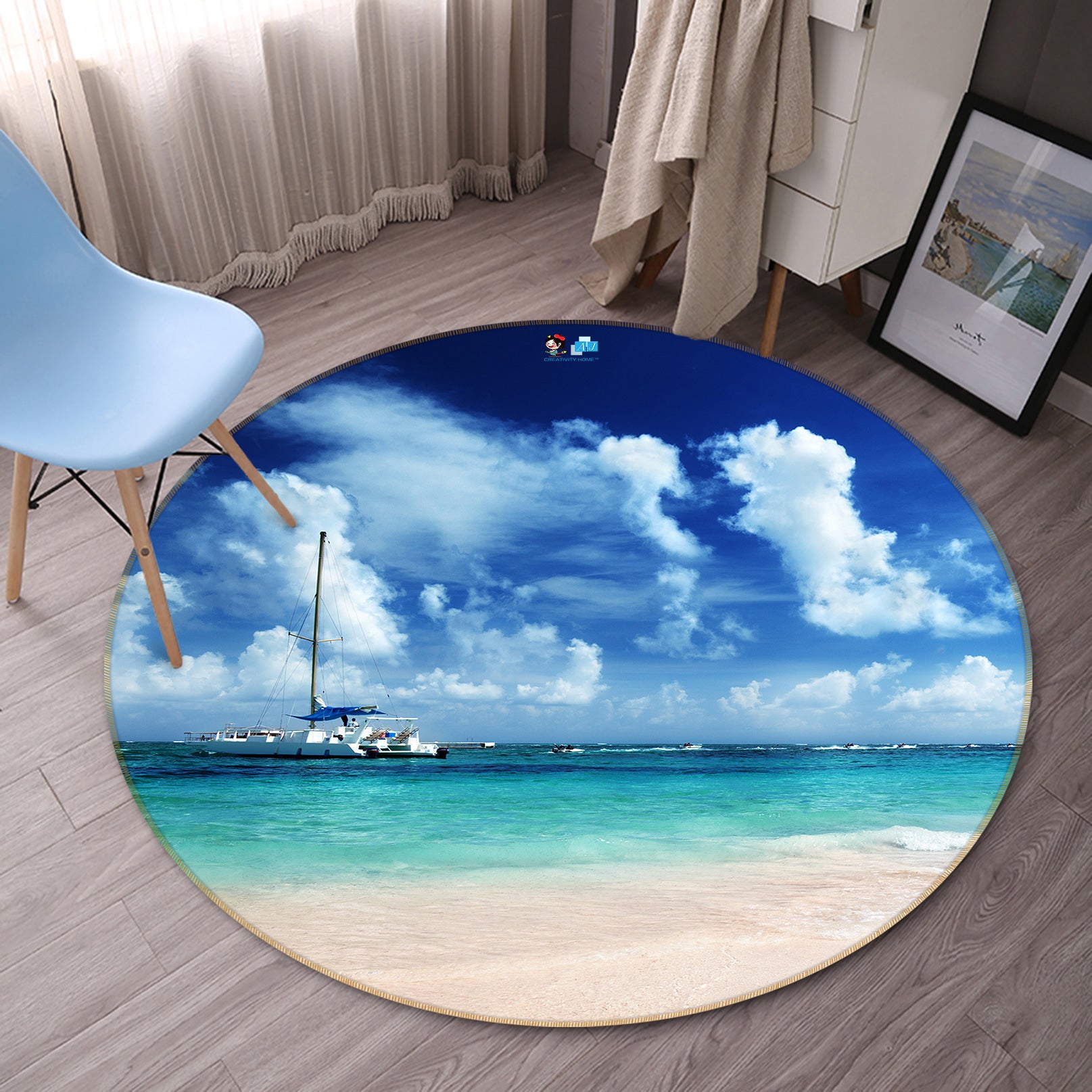3D Seaside 80206 Round Non Slip Rug Mat