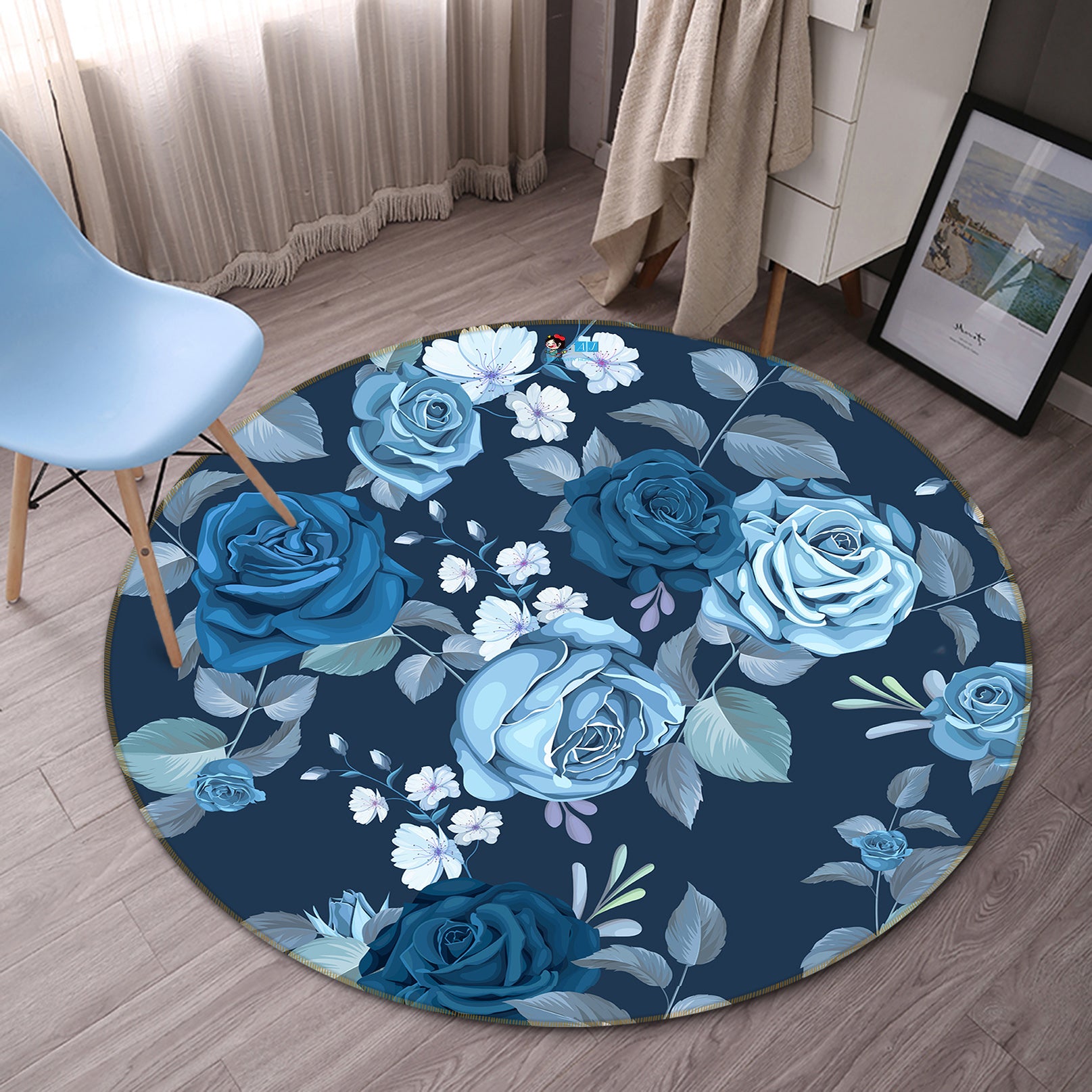 3D Dark Green Flowers 81087 Round Non Slip Rug Mat