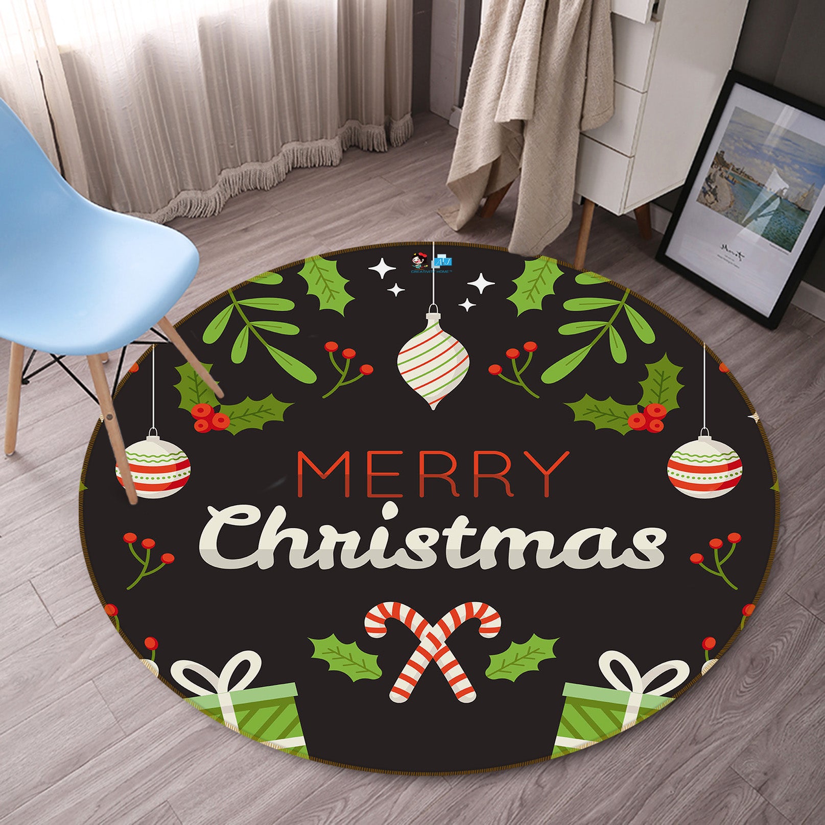 3D Branches Leaves 75129 Round Non Slip Rug Mat