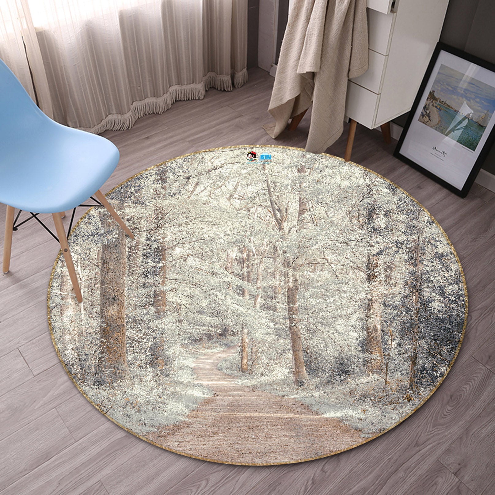 3D Tree Path 7409 Assaf Frank Rug Round Non Slip Rug Mat