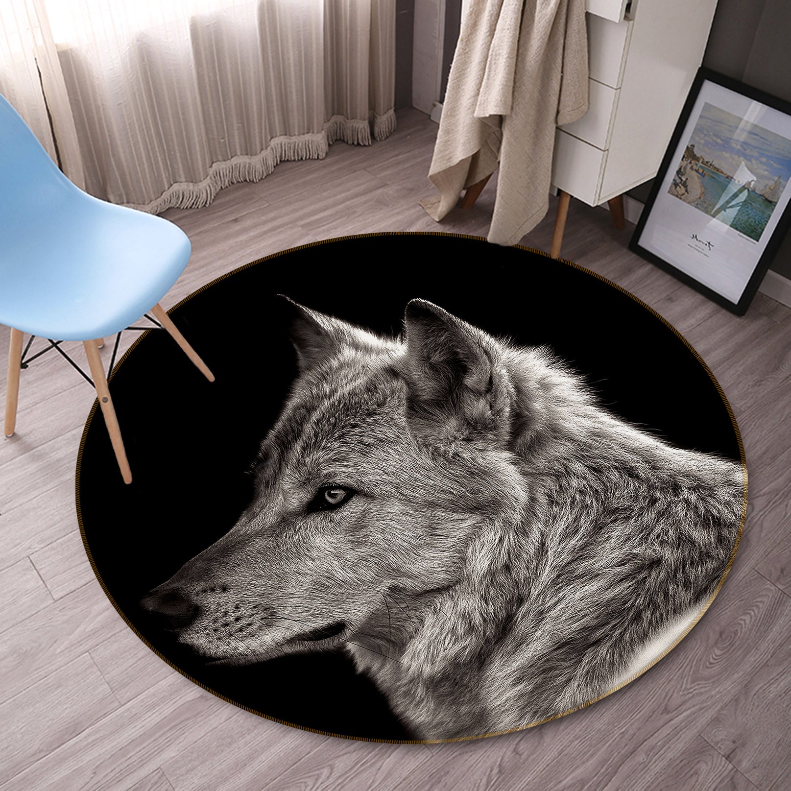 3D Wolf 37175 Animal Round Non Slip Rug Mat