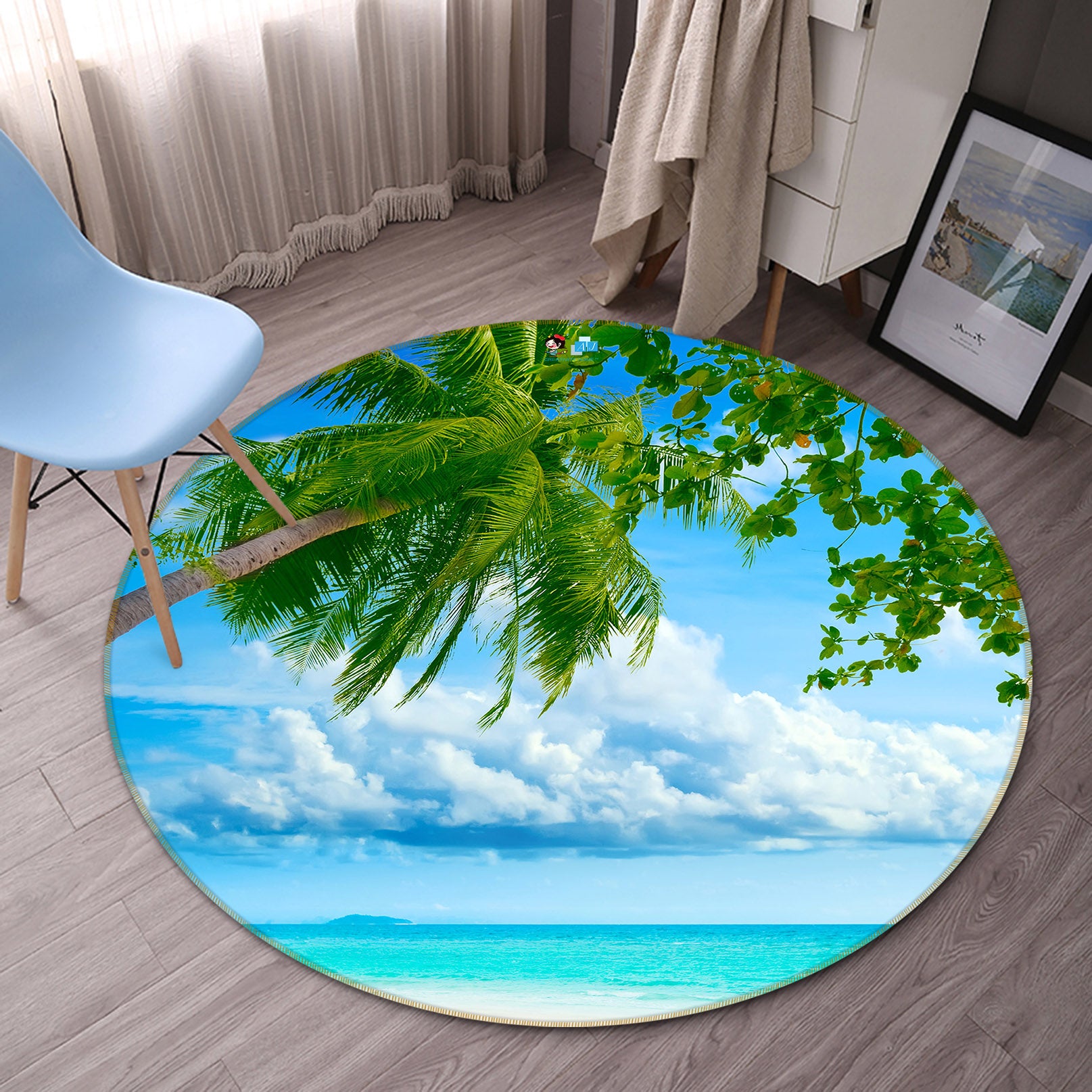 3D Seaside Coconut Tree 72061 Round Non Slip Rug Mat