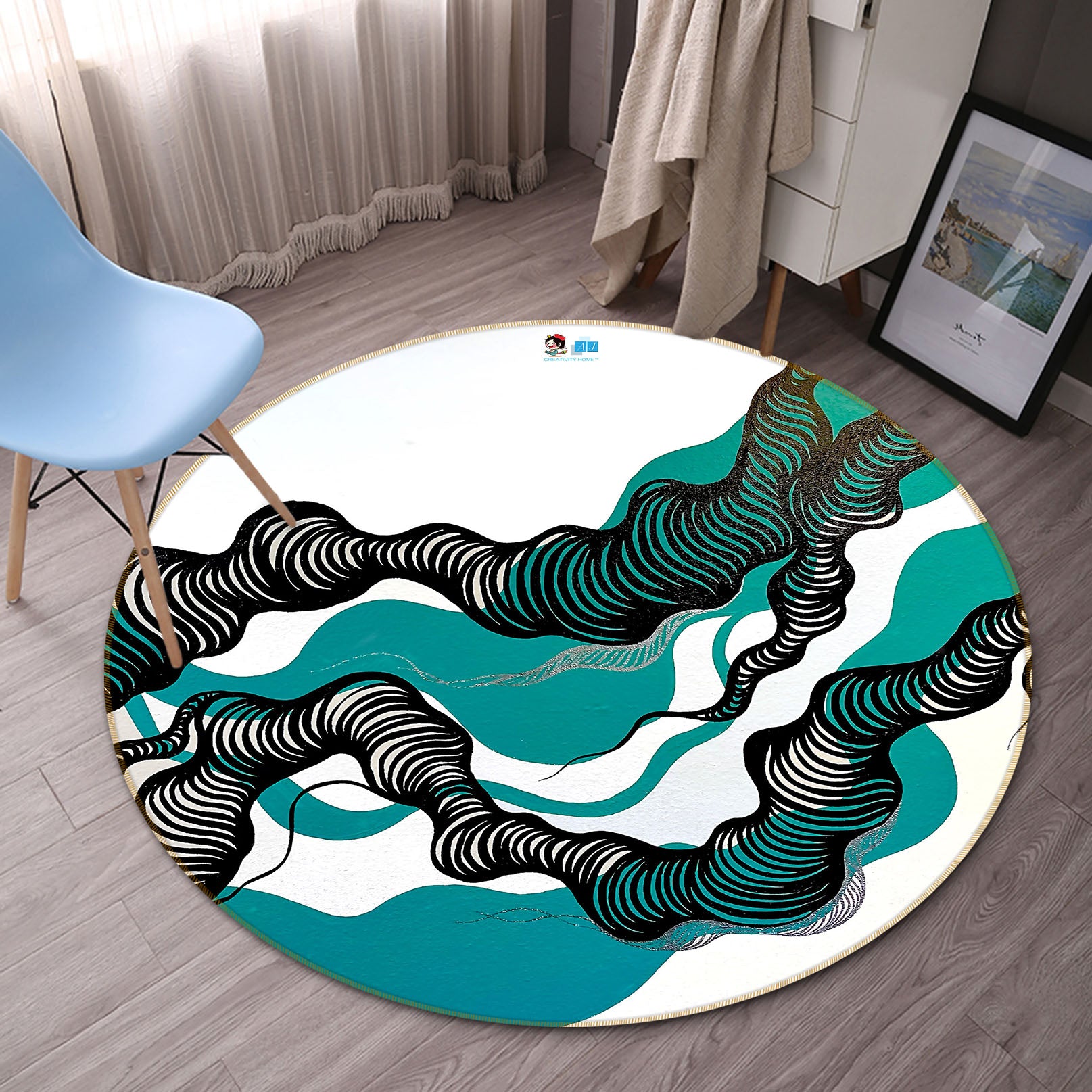 3D Blue Texture 8254 Jacqueline Reynoso Rug Round Non Slip Rug Mat