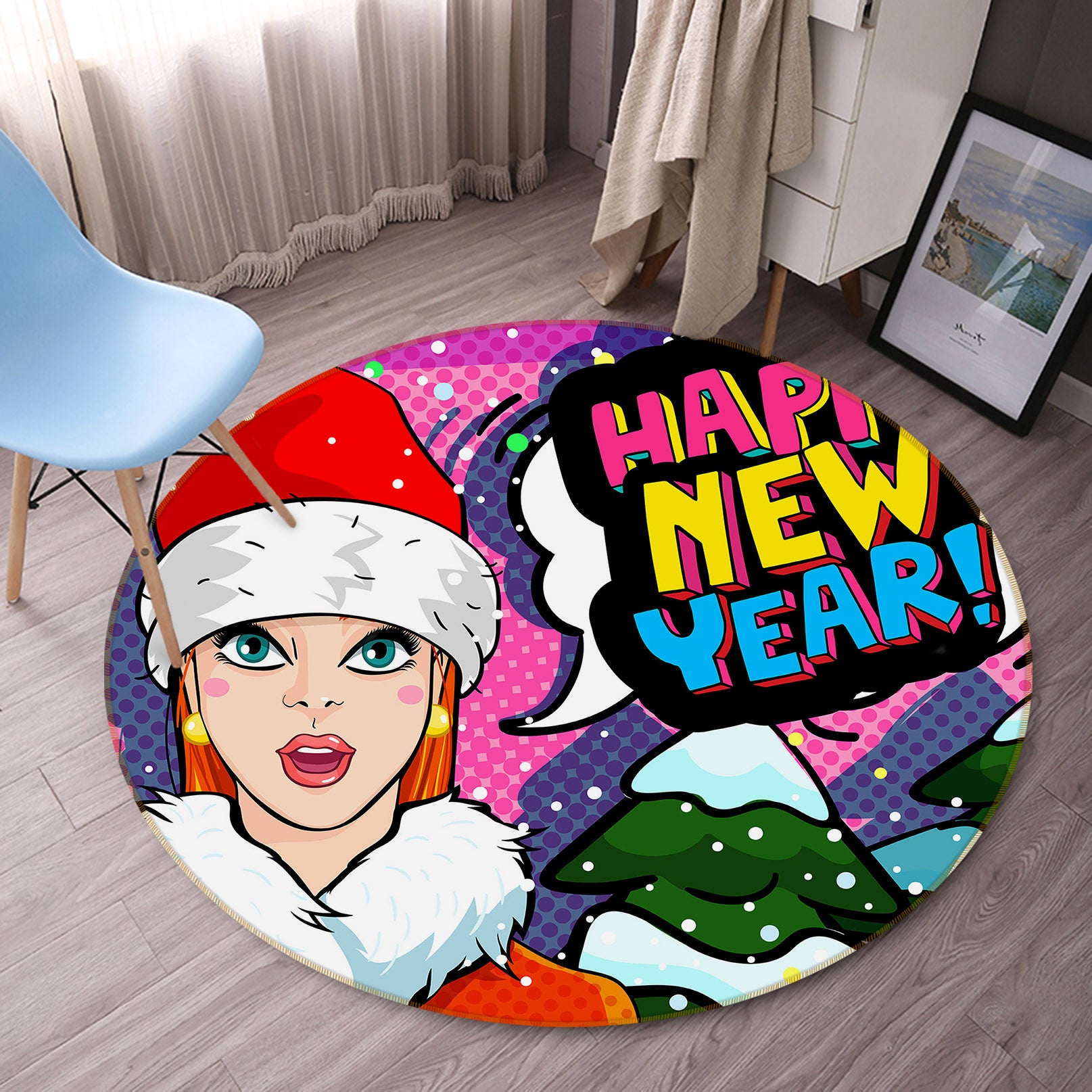 3D Christmas Girl 37027 Round Non Slip Rug Mat