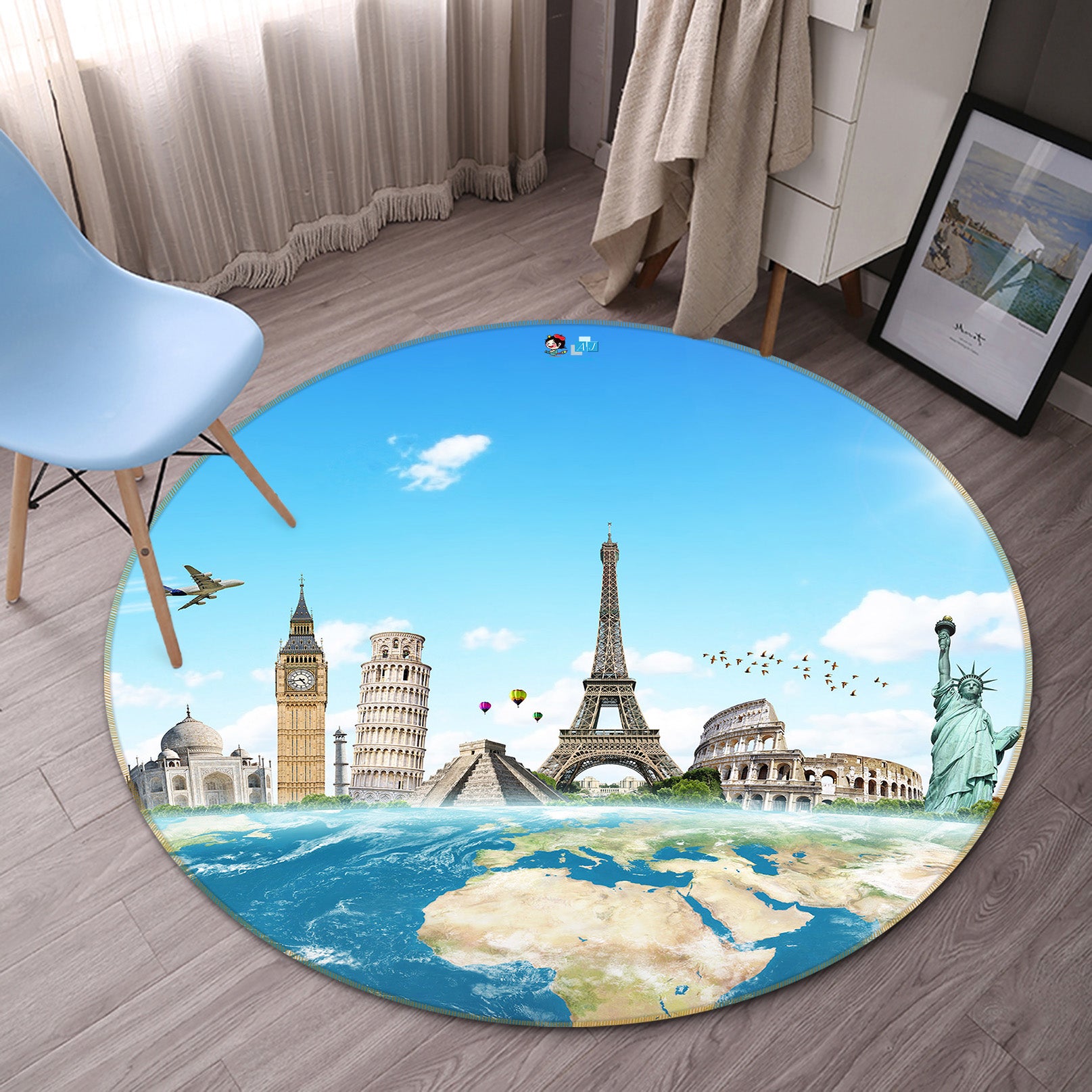 3D Global Tour 72101 Round Non Slip Rug Mat