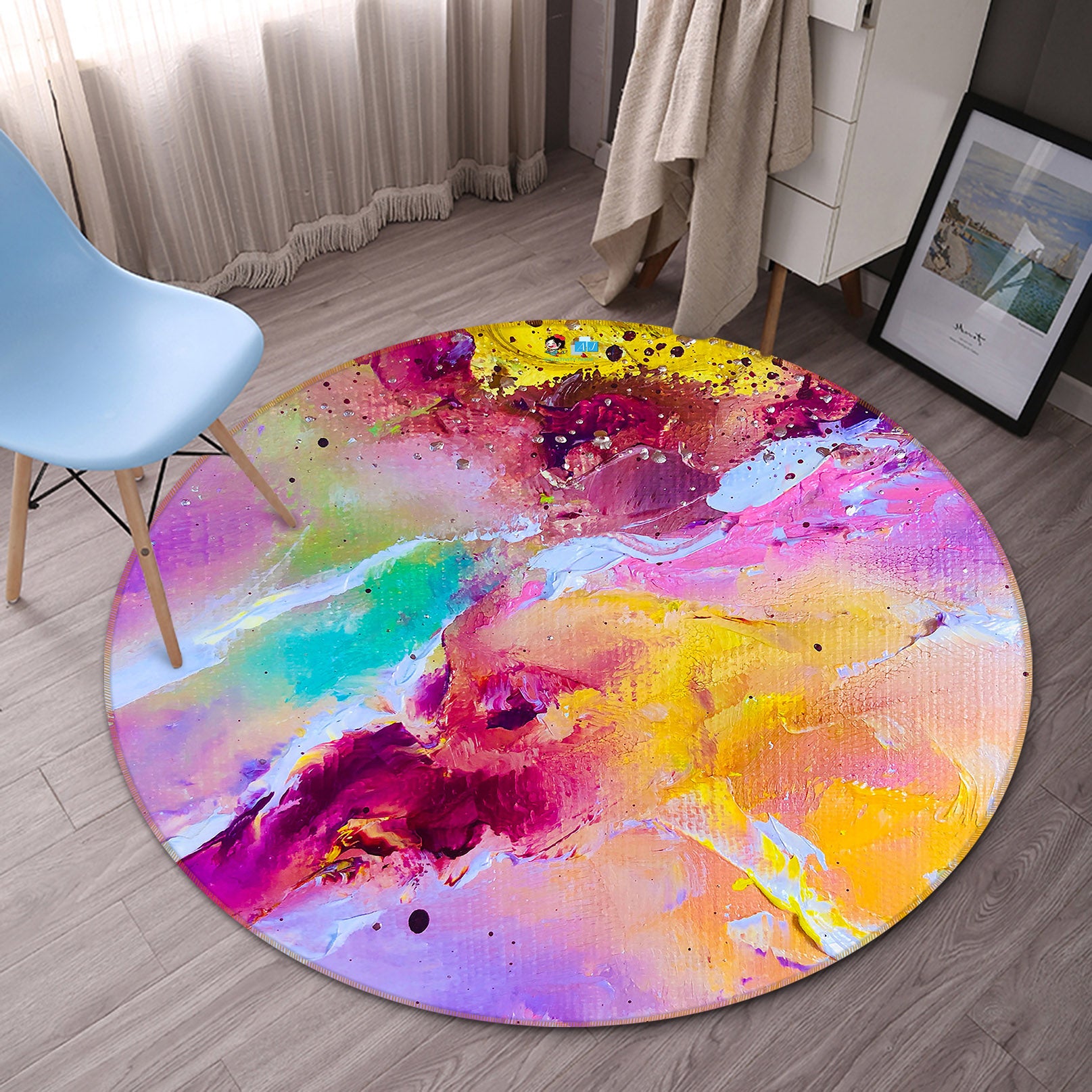 3D Colorful Watercolor 928 Skromova Marina Rug Round Non Slip Rug Mat