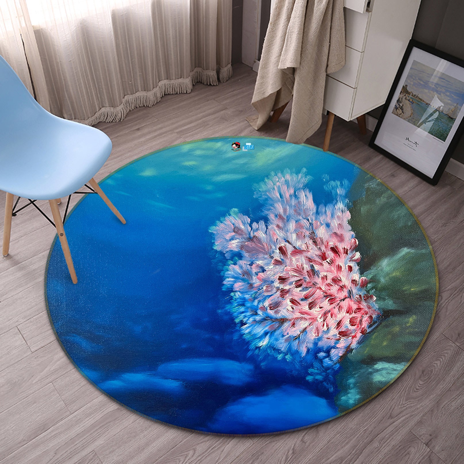 3D Seabed Pink Coral 9745 Marina Zotova Rug Round Non Slip Rug Mat
