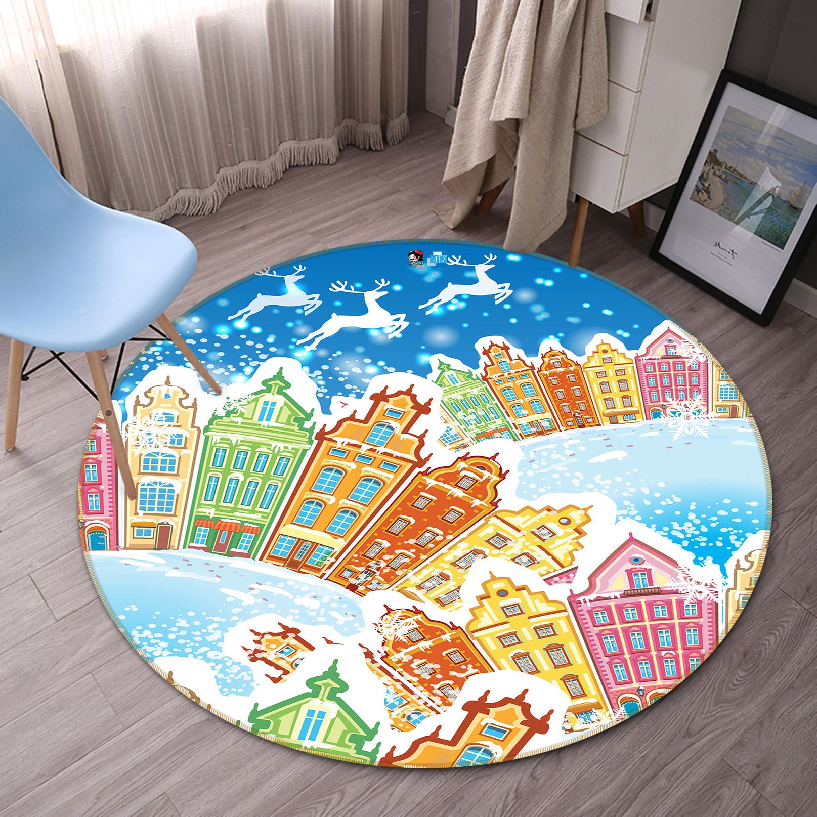 3D Colorful Houses 54137 Christmas Round Non Slip Rug Mat Xmas