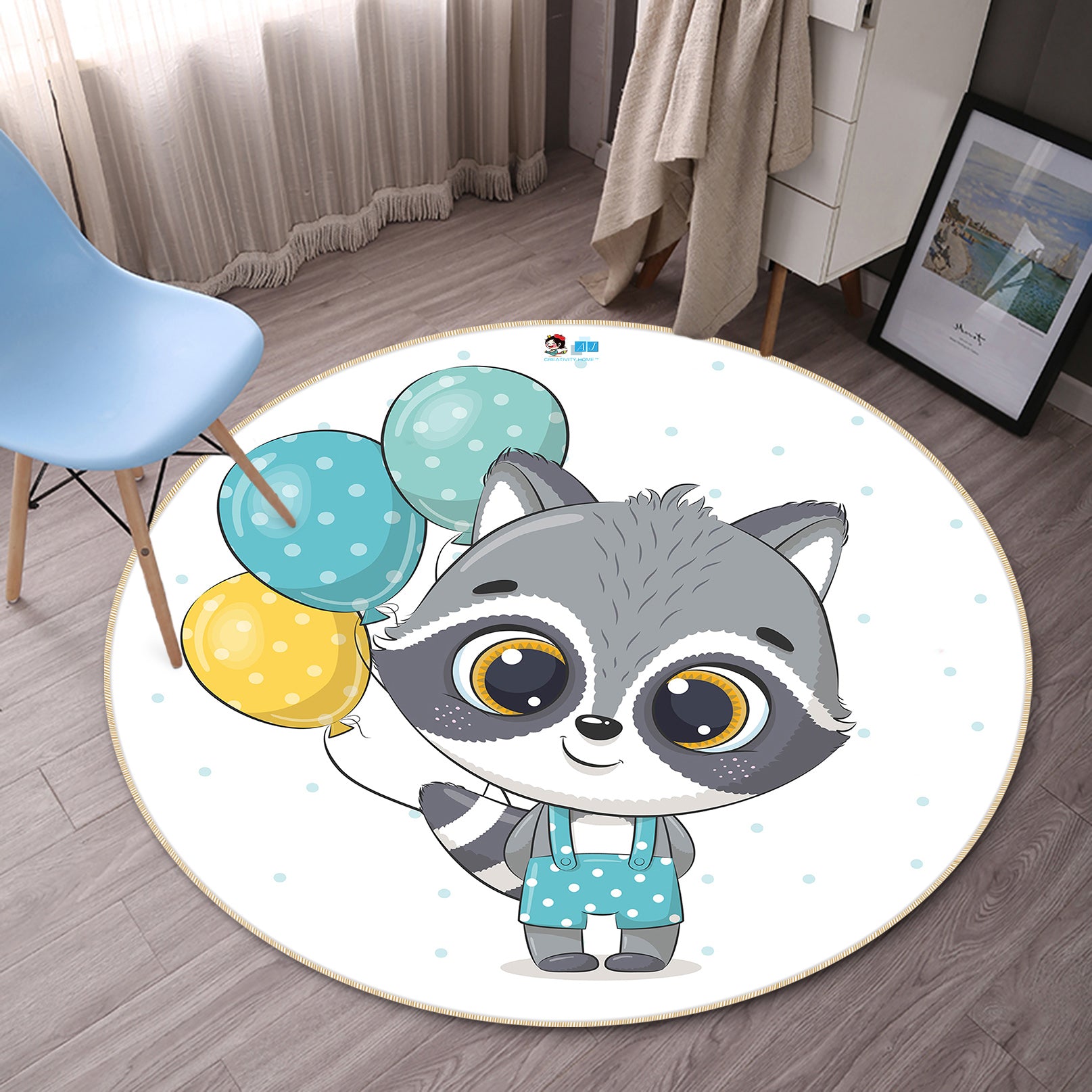 3D Cartoon Balloon Tanuki 74291 Round Non Slip Rug Mat