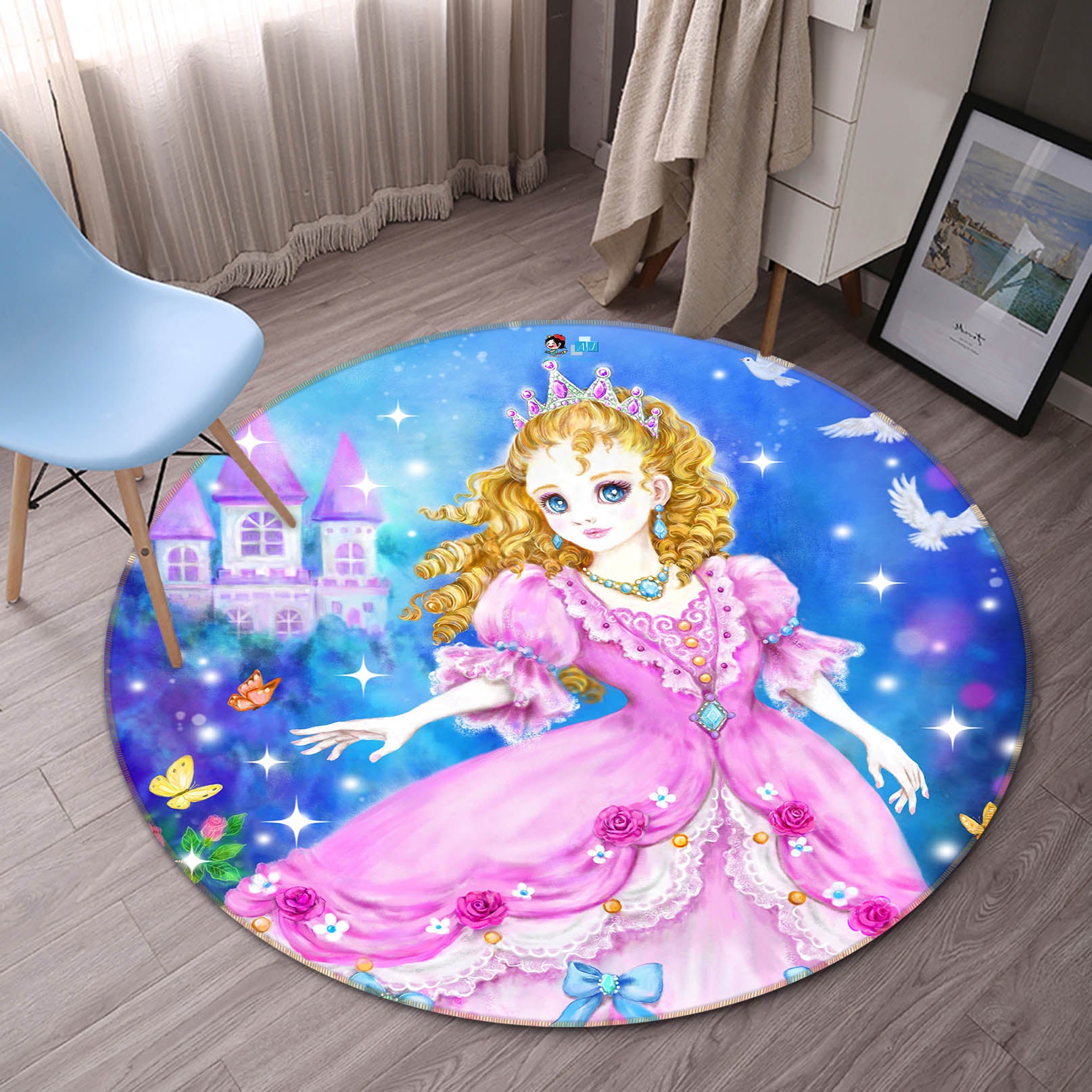 3D Pink Princess 6052 Kayomi Harai Rug Round Non Slip Rug Mat