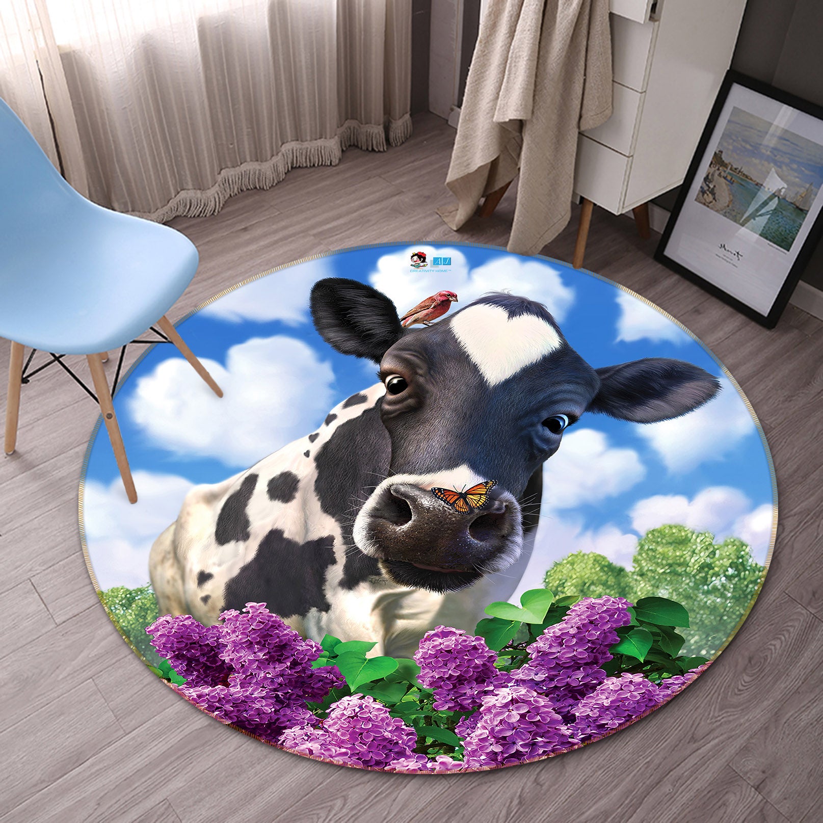 3D Cows 85125 Jerry LoFaro Rug Round Non Slip Rug Mat
