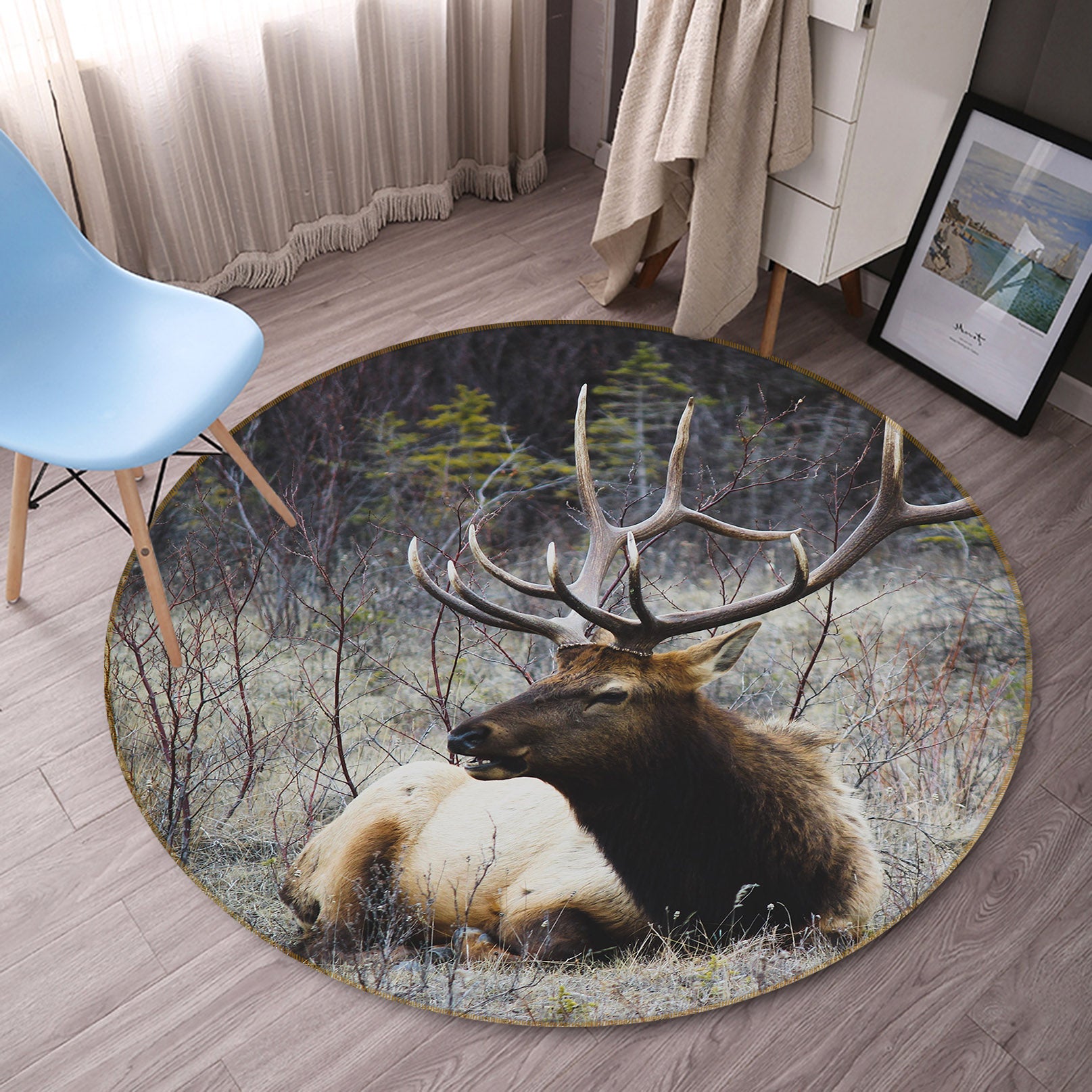 3D Deer 81285 Animal Round Non Slip Rug Mat