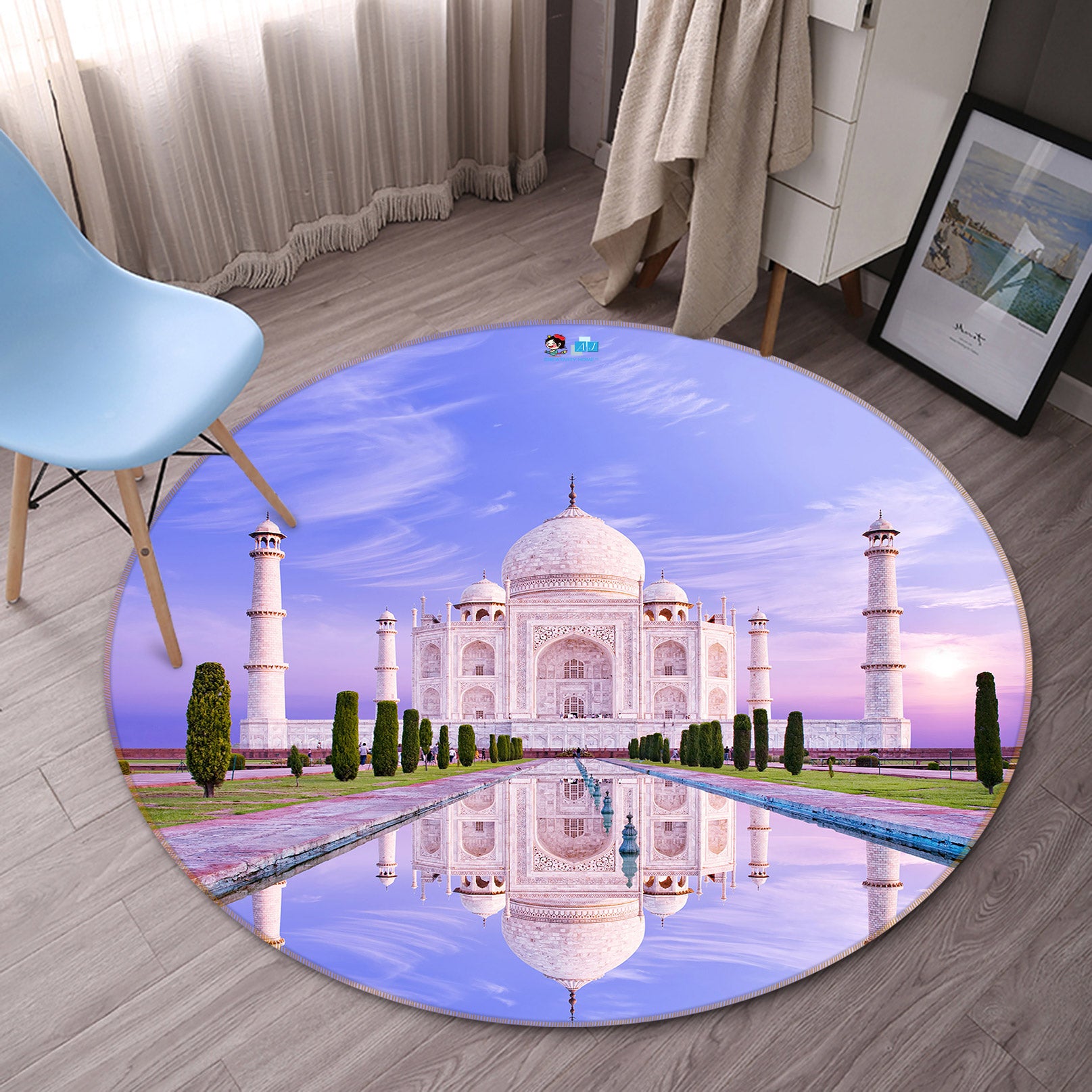 3D White Building 72185 Round Non Slip Rug Mat