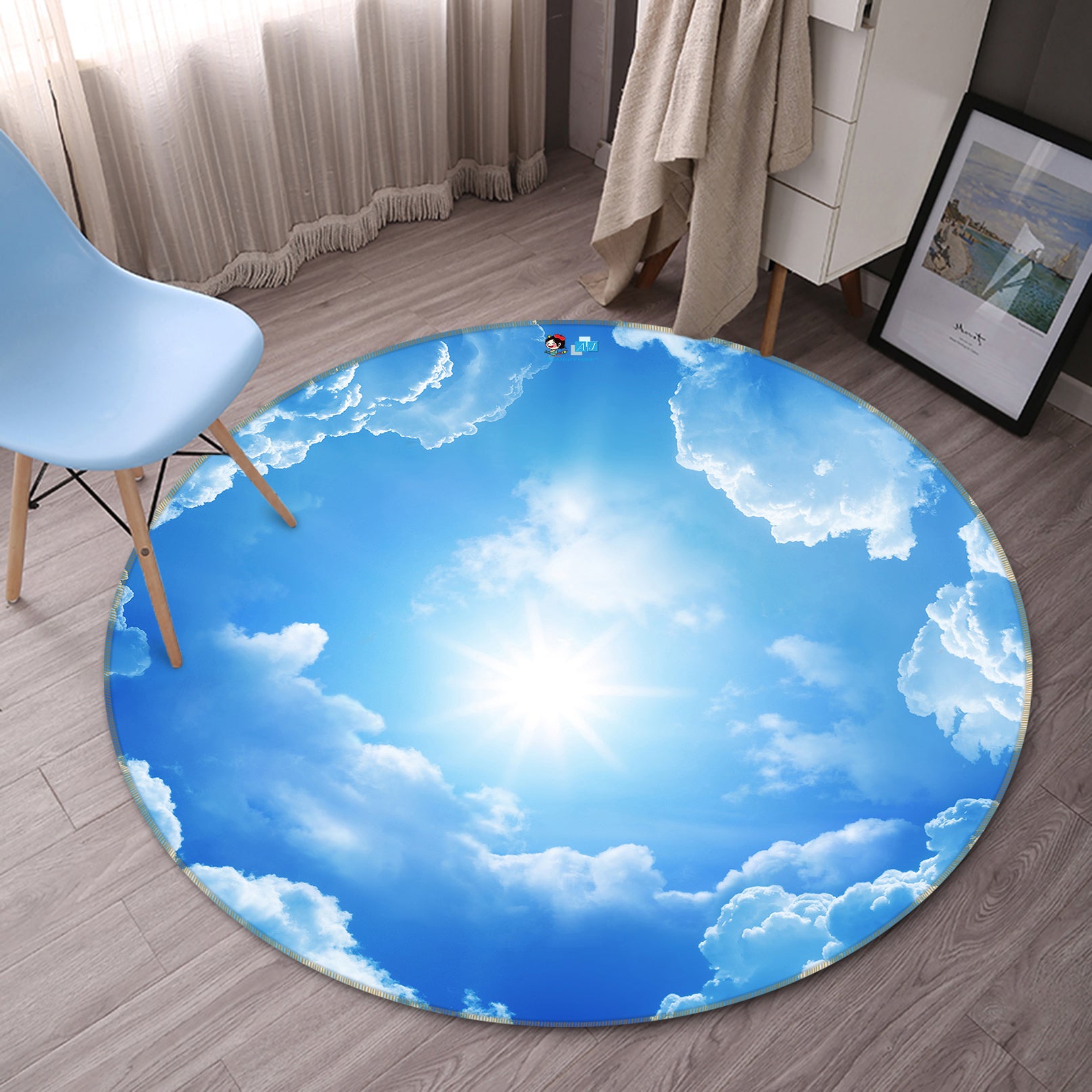 3D Blue Sky White Clouds 80274 Round Non Slip Rug Mat