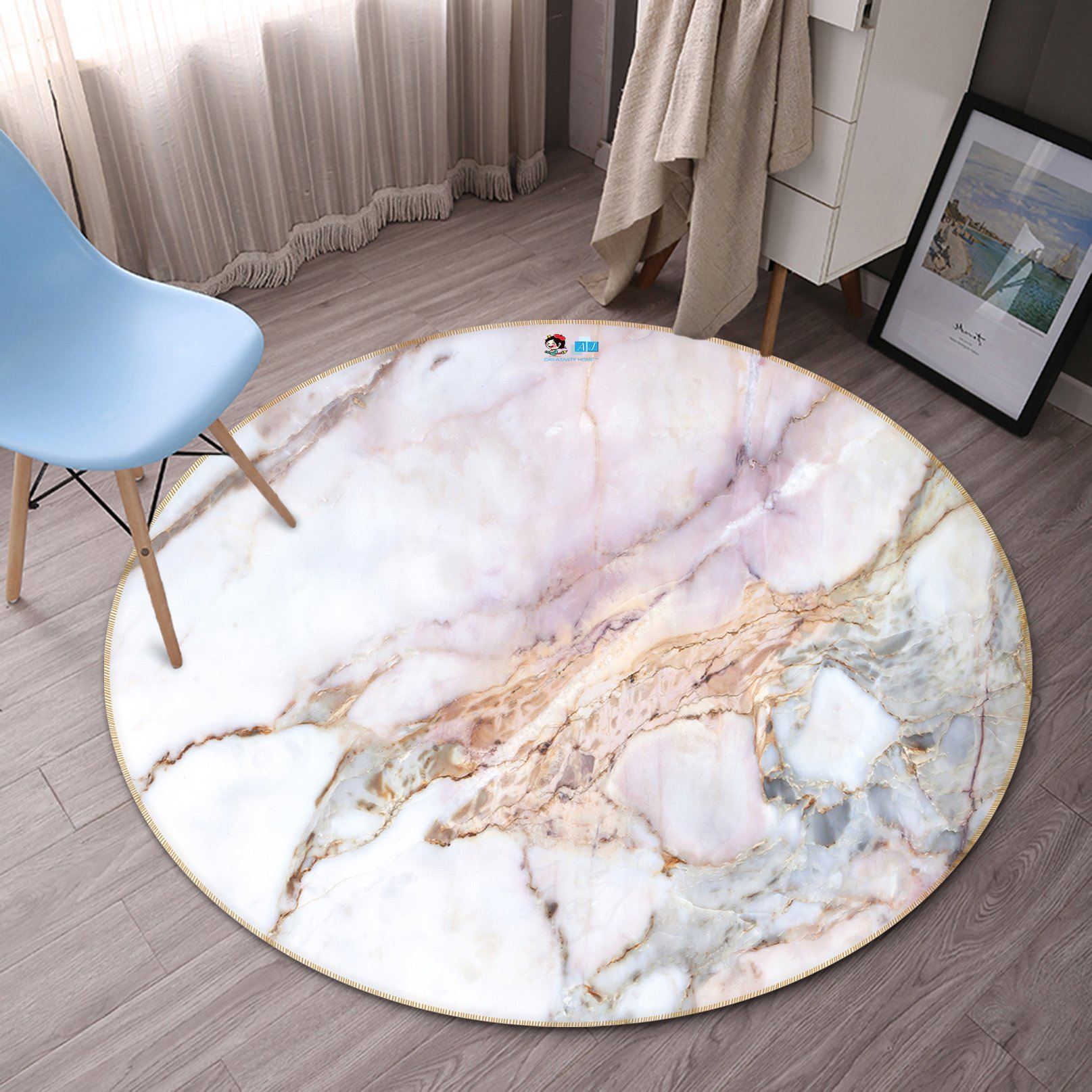 3D Light Color Marble Texure 28 Round Non Slip Rug Mat Mat AJ Creativity Home 