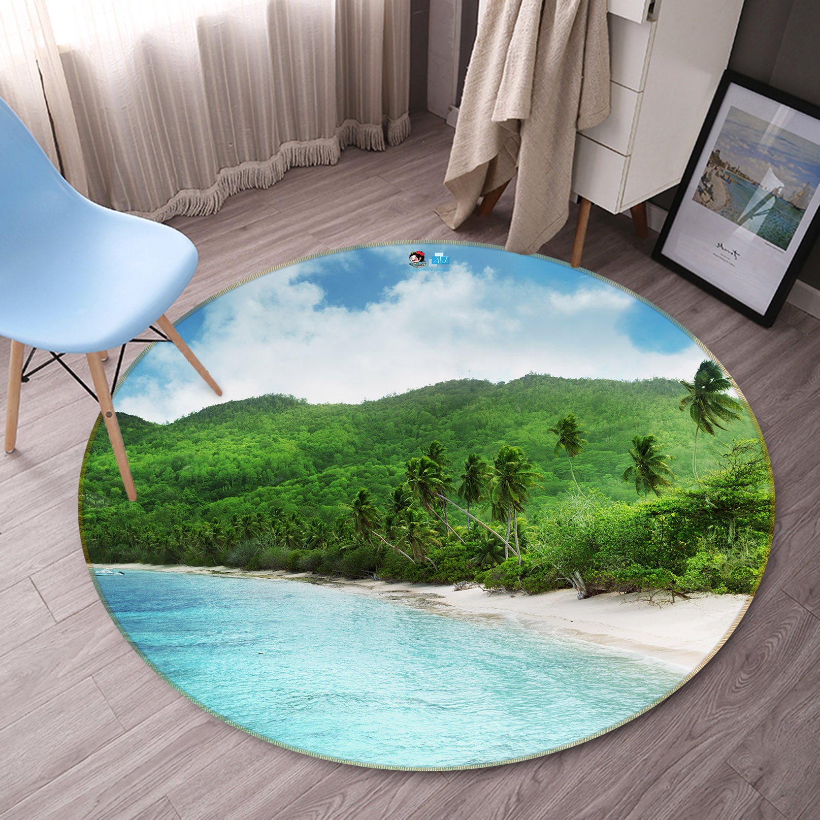 3D Seaside Coconut Grove 74094 Round Non Slip Rug Mat