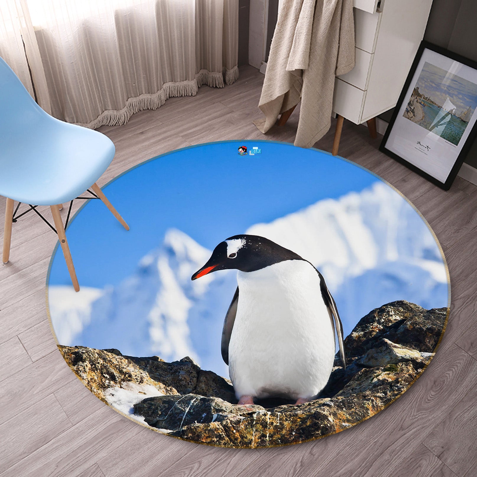 3D Penguin 75107 Round Non Slip Rug Mat