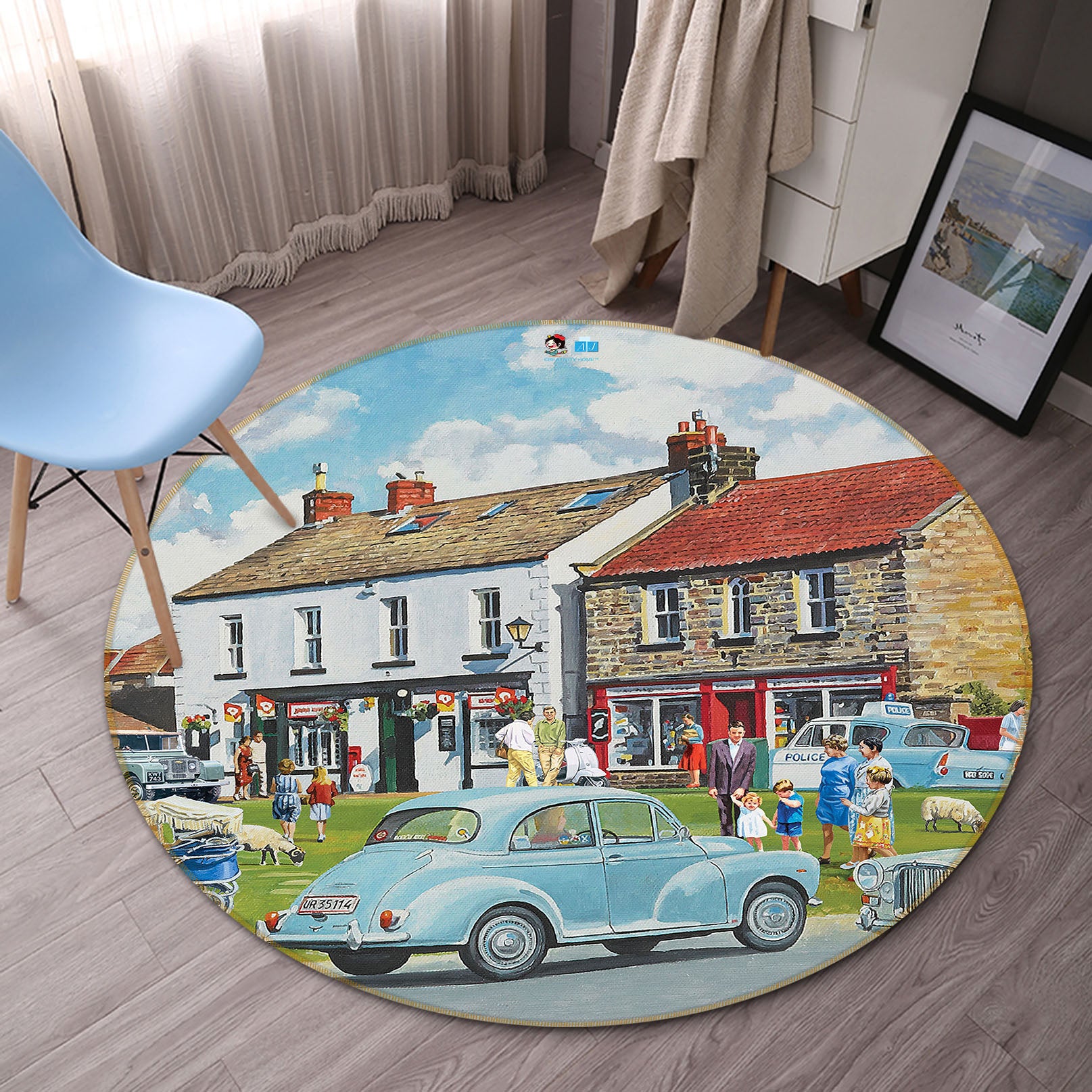 3D House Car 8908 Trevor Mitchell Rug Round Non Slip Rug Mat