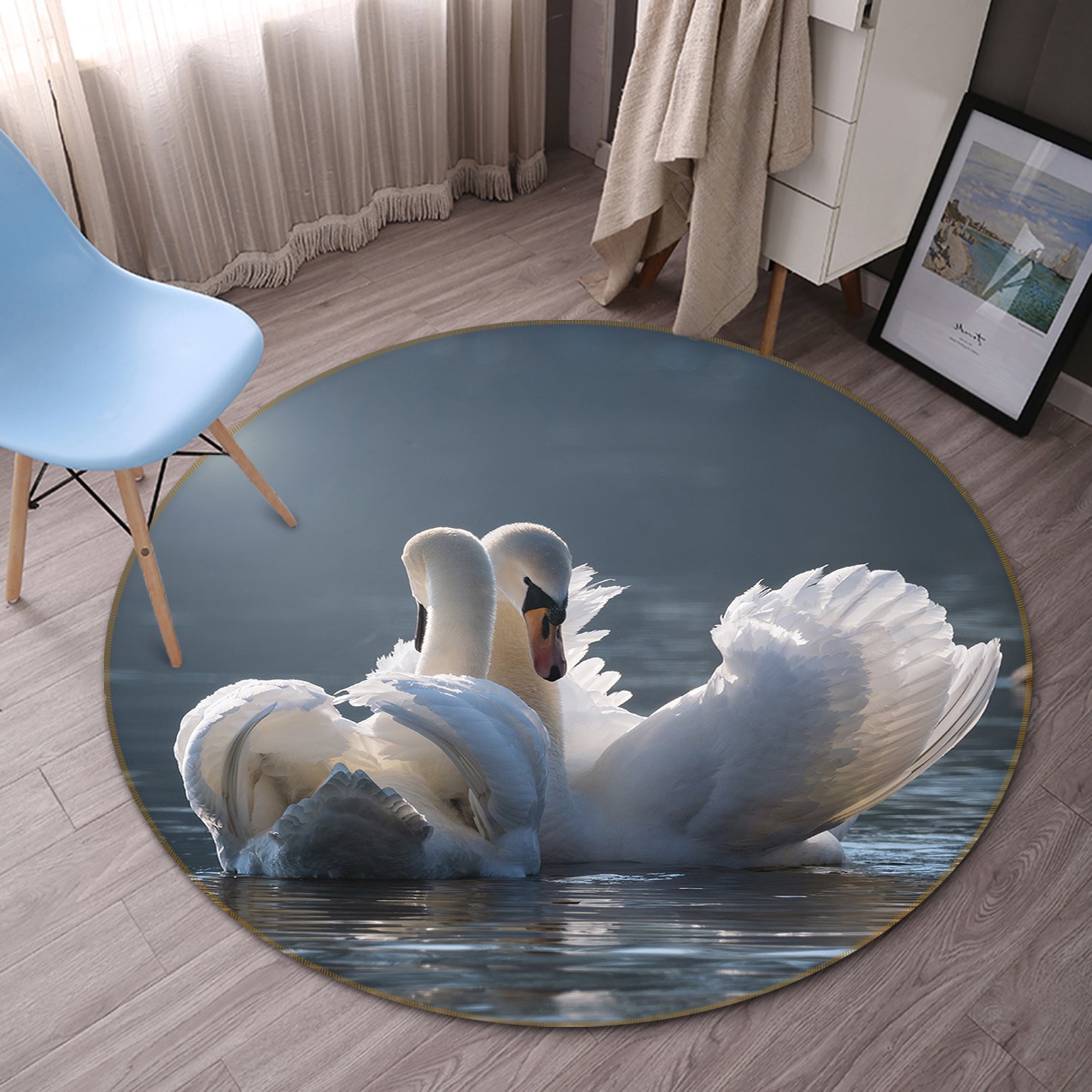 3D Swan 82275 Animal Round Non Slip Rug Mat