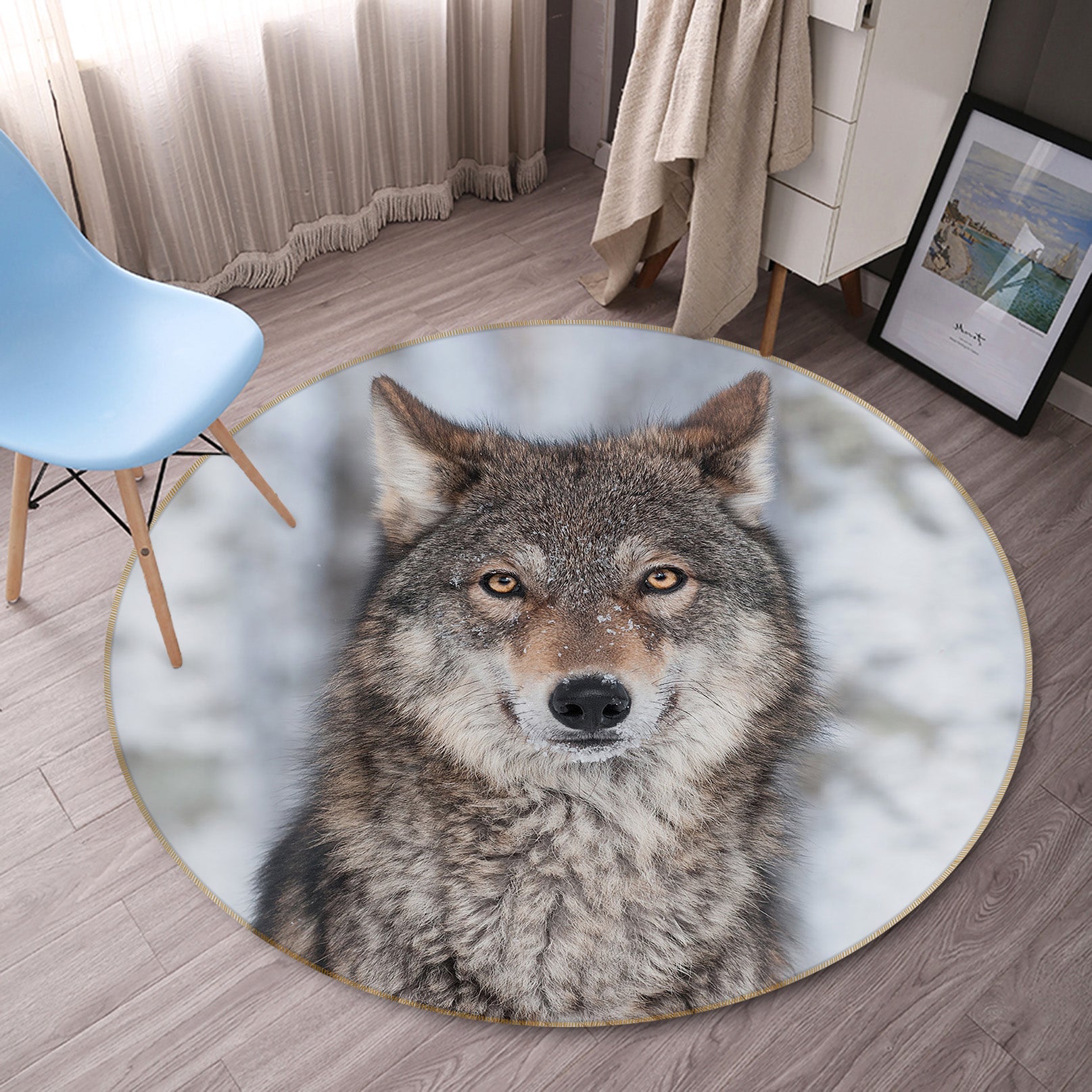 3D Wolf 37245 Animal Round Non Slip Rug Mat