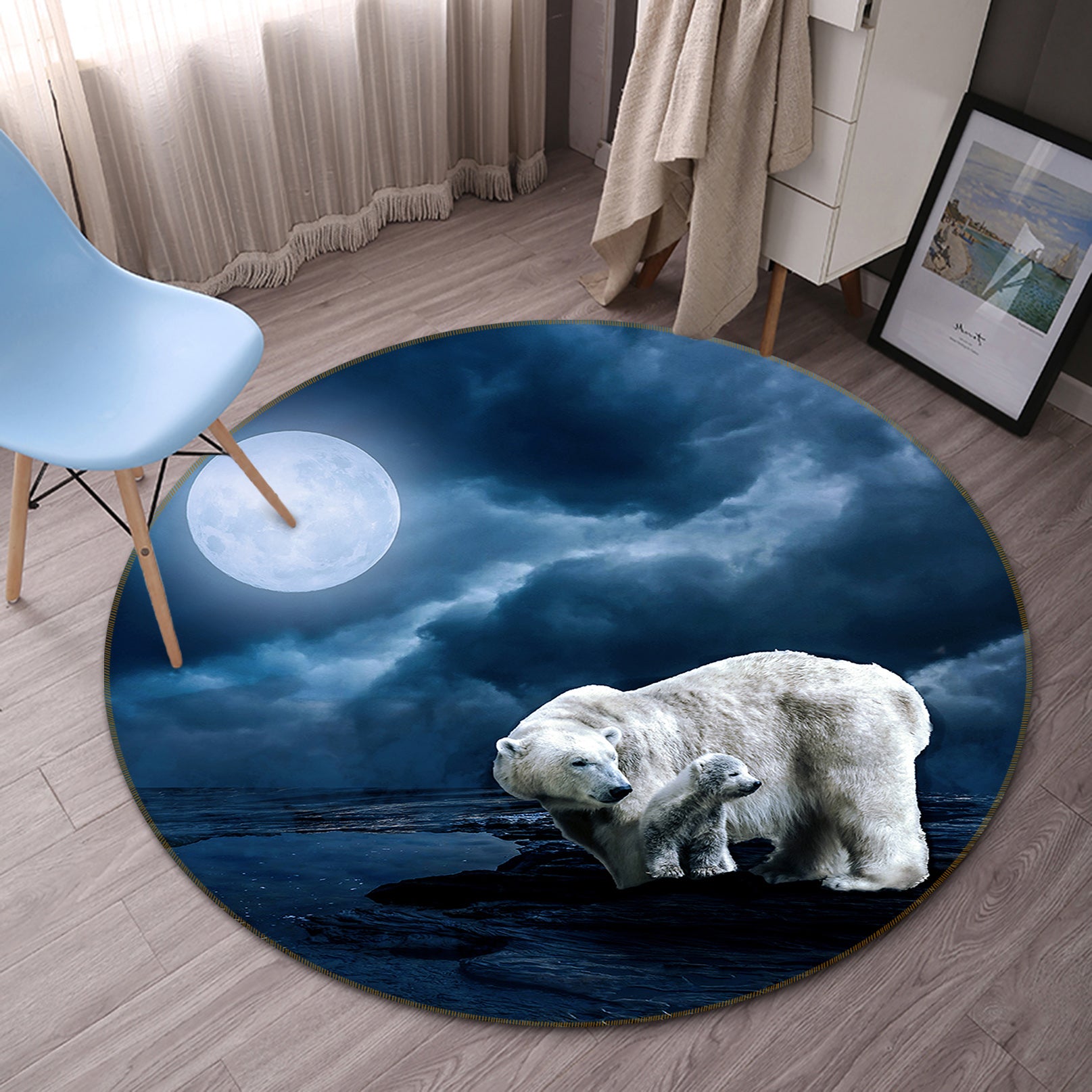 3D Polar Bear 82264 Animal Round Non Slip Rug Mat