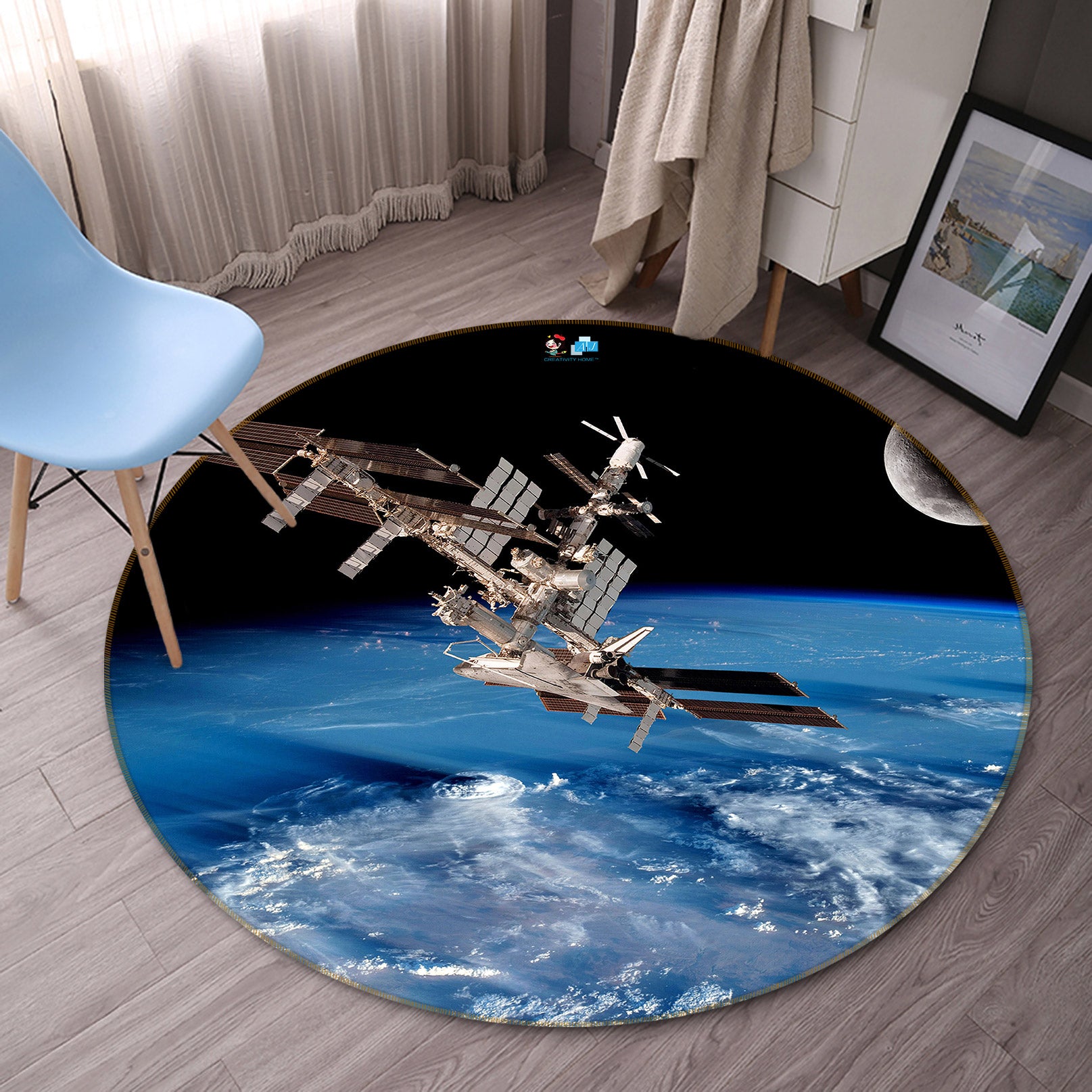 3D Satellite 72272 Round Non Slip Rug Mat