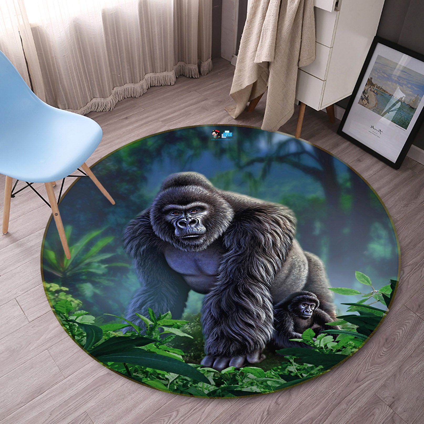 3D Orangutan 83134 Jerry LoFaro Rug Round Non Slip Rug Mat