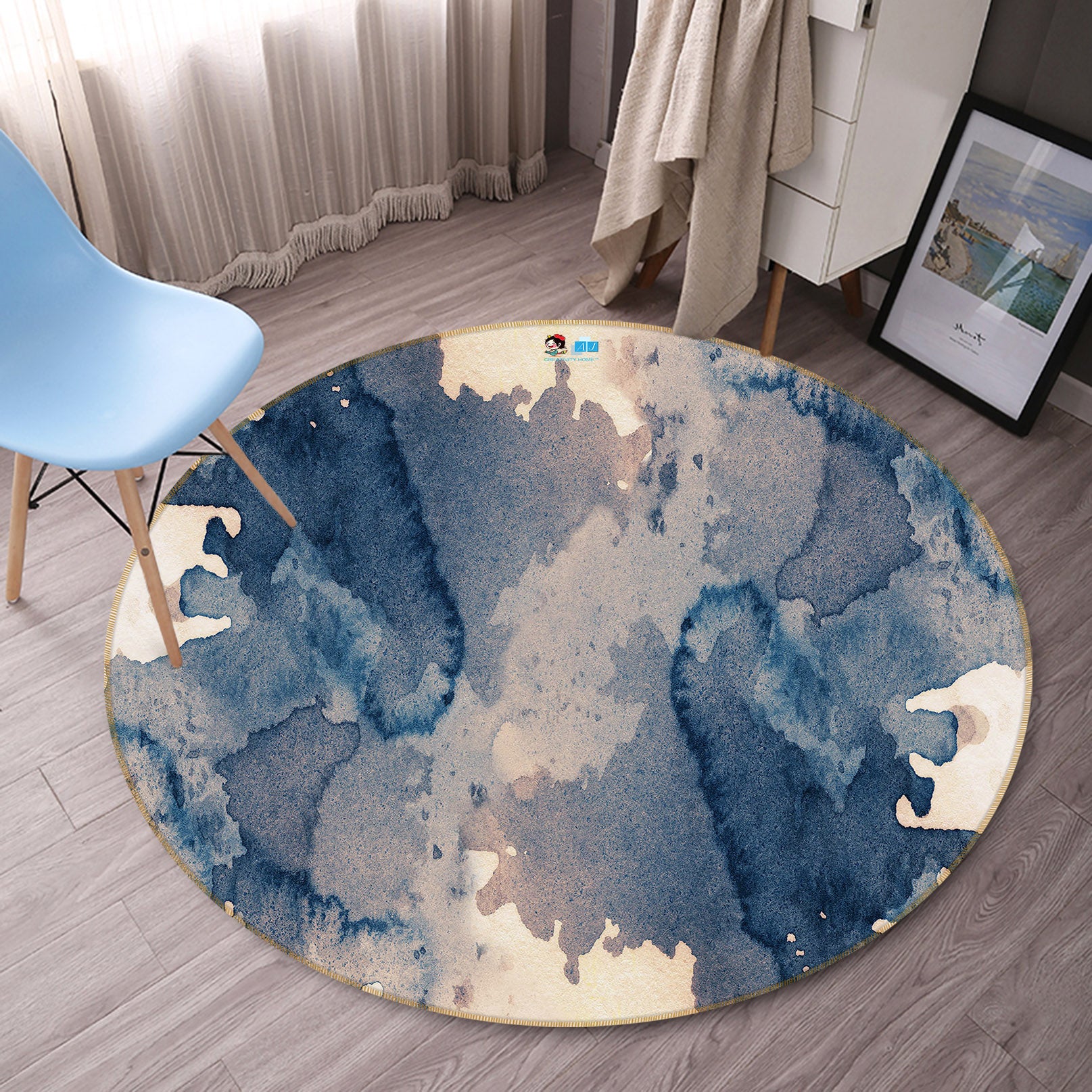 3D Ink Pattern 73018 Round Non Slip Rug Mat