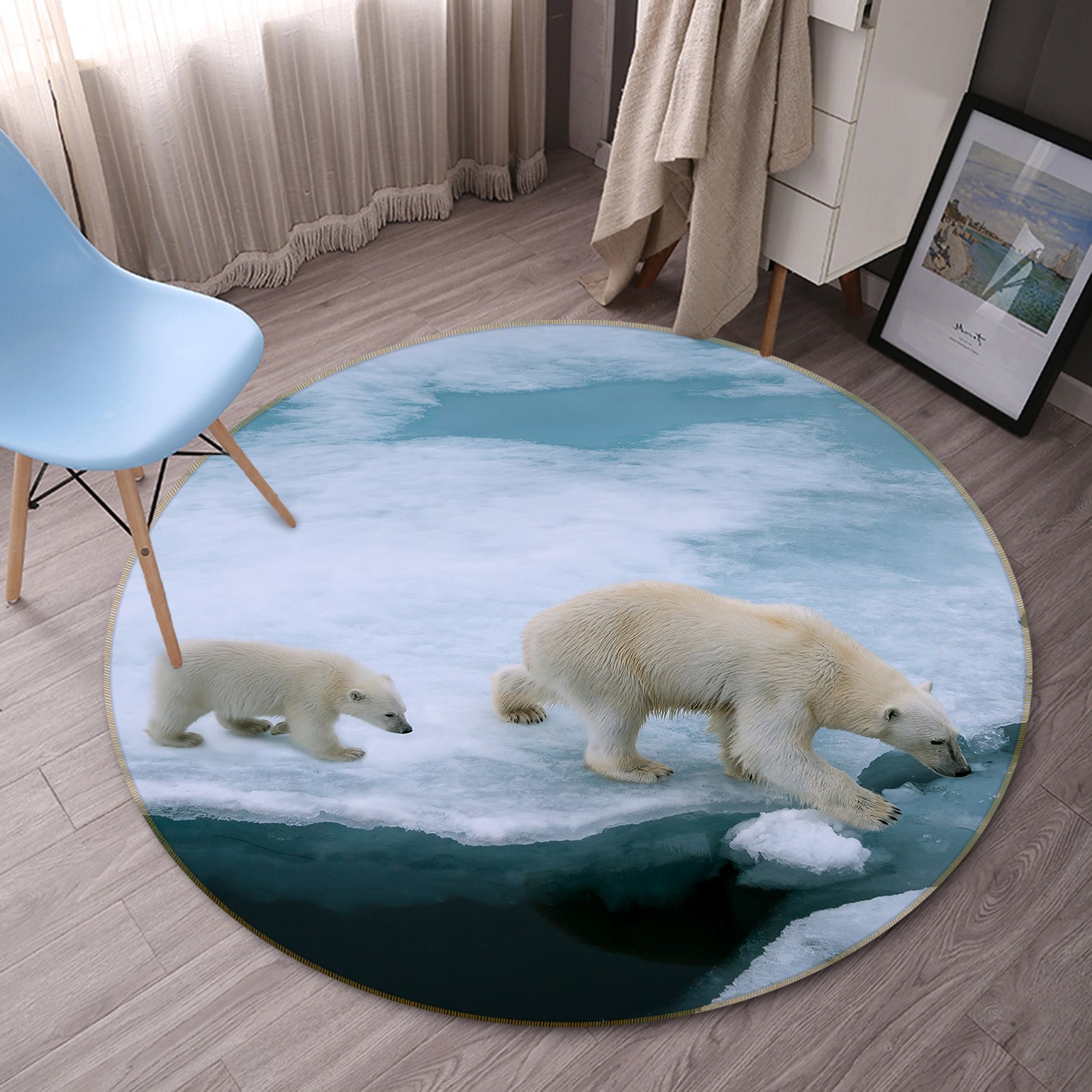 3D Polar Bear 38047 Animal Round Non Slip Rug Mat