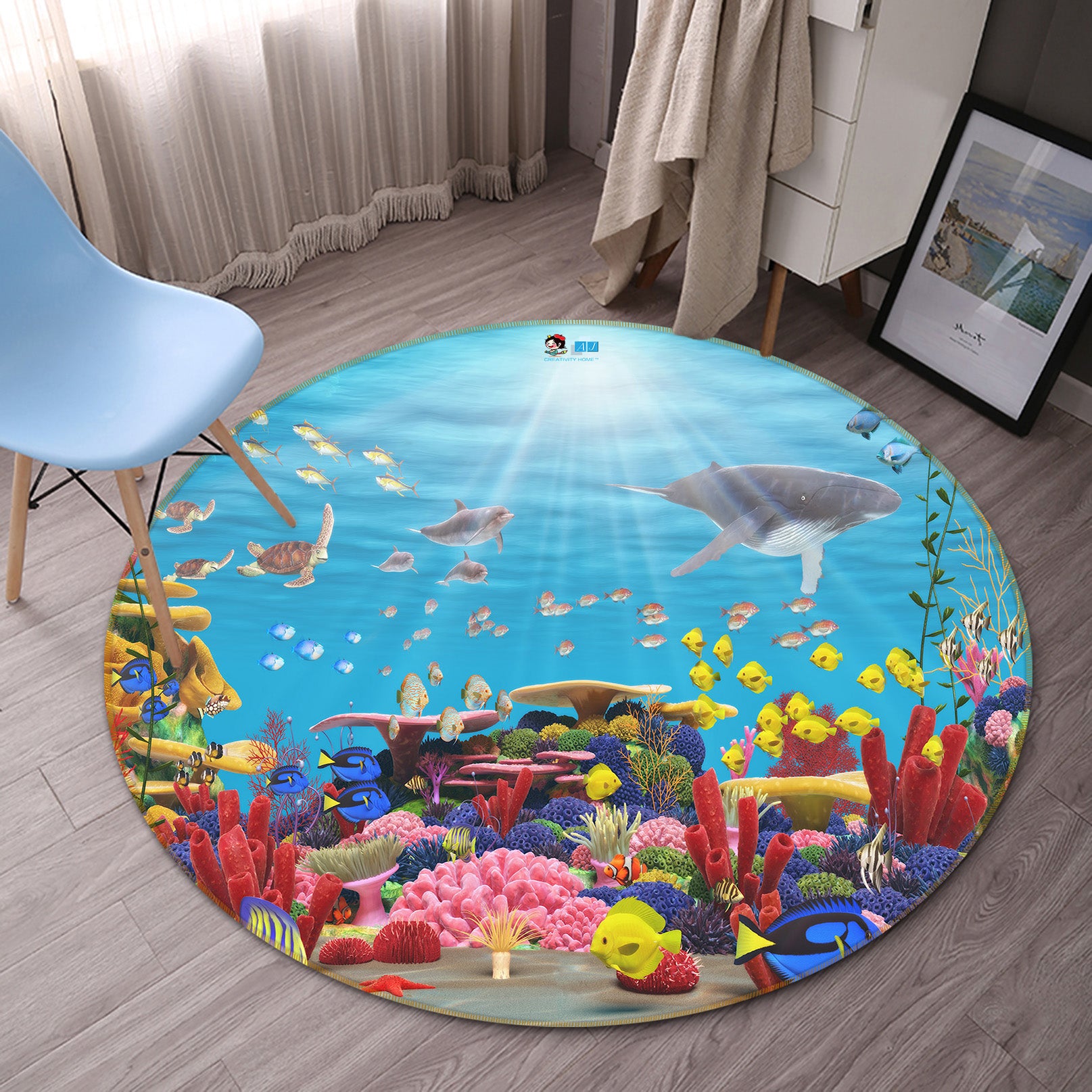 3D Sea Fish 74126 Round Non Slip Rug Mat