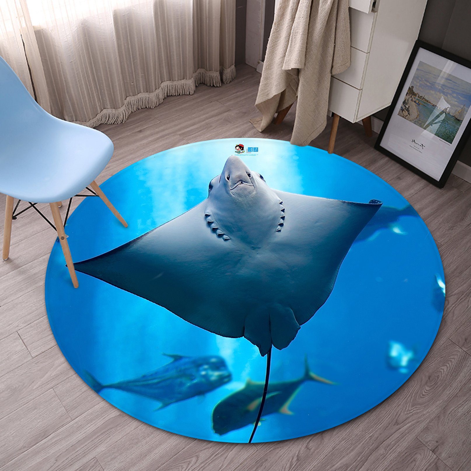 3D Manta Ray 7319 Round Non Slip Rug Mat Mat AJ Creativity Home 