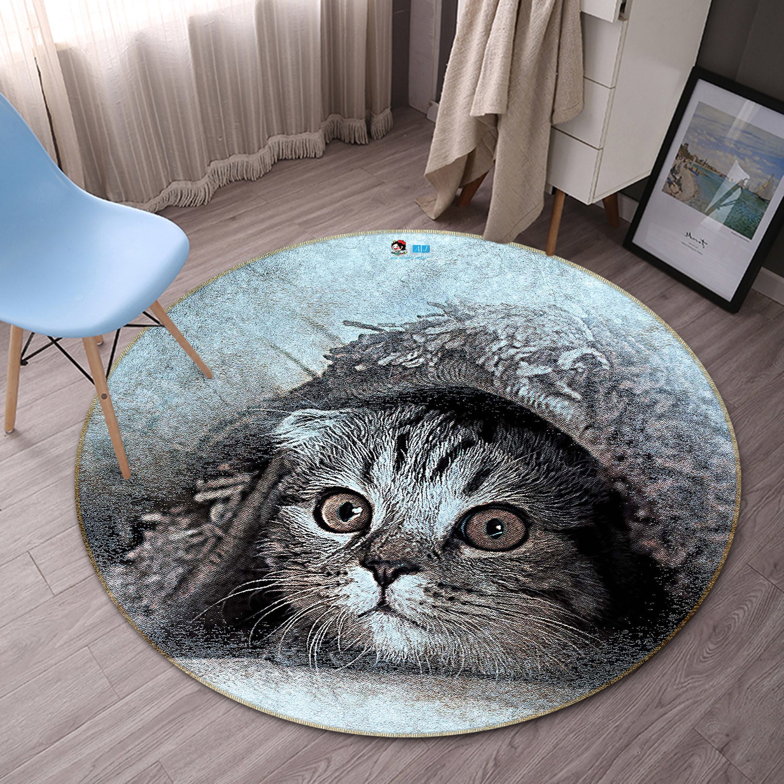 3D Cat 81139 Round Non Slip Rug Mat