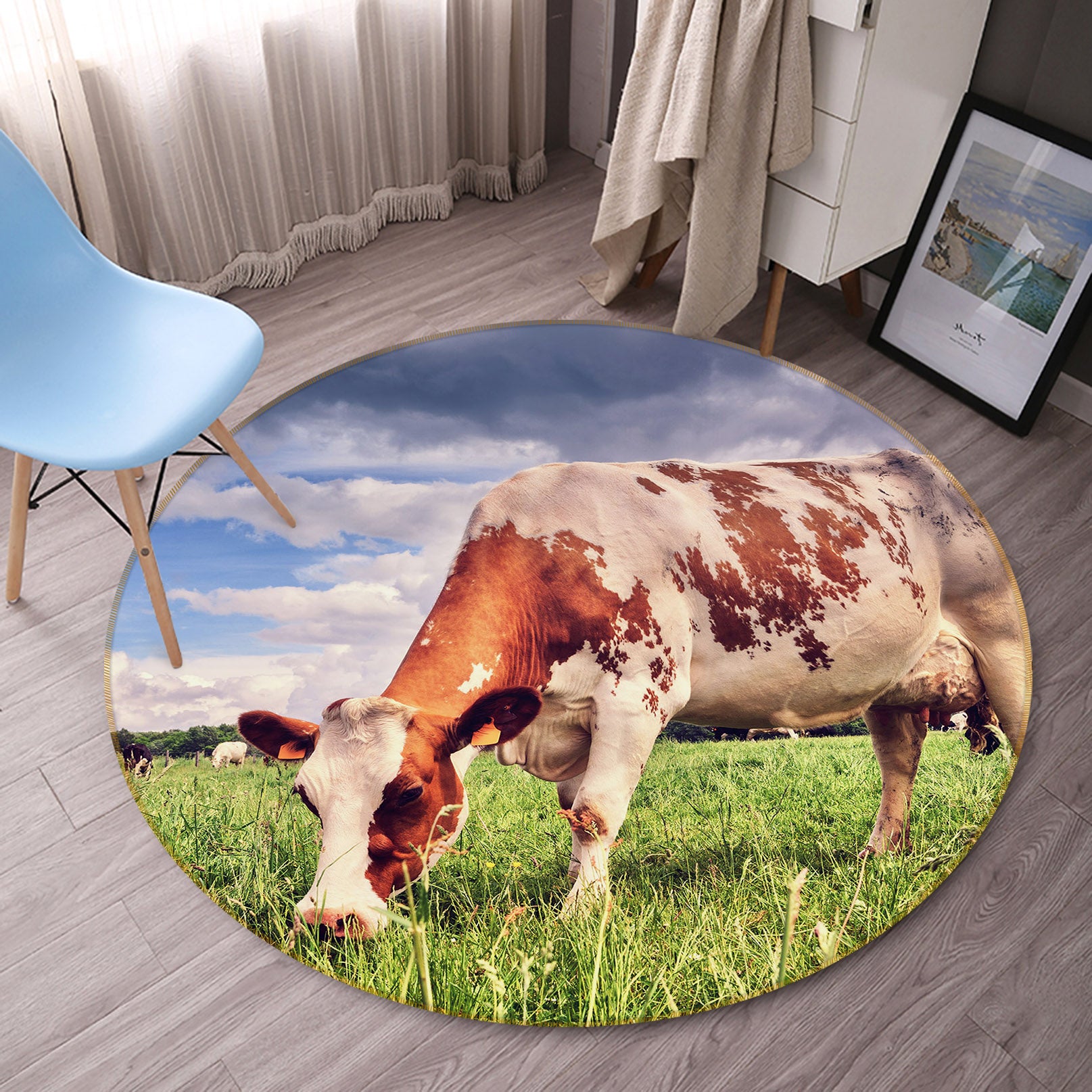 3D Cows 37171 Animal Round Non Slip Rug Mat