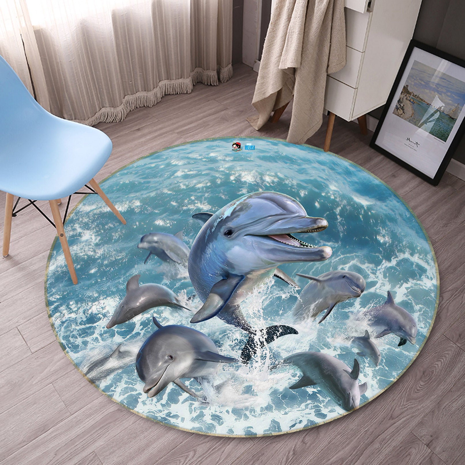 3D Dinosaur Jumping 83125 Jerry LoFaro Rug Round Non Slip Rug Mat