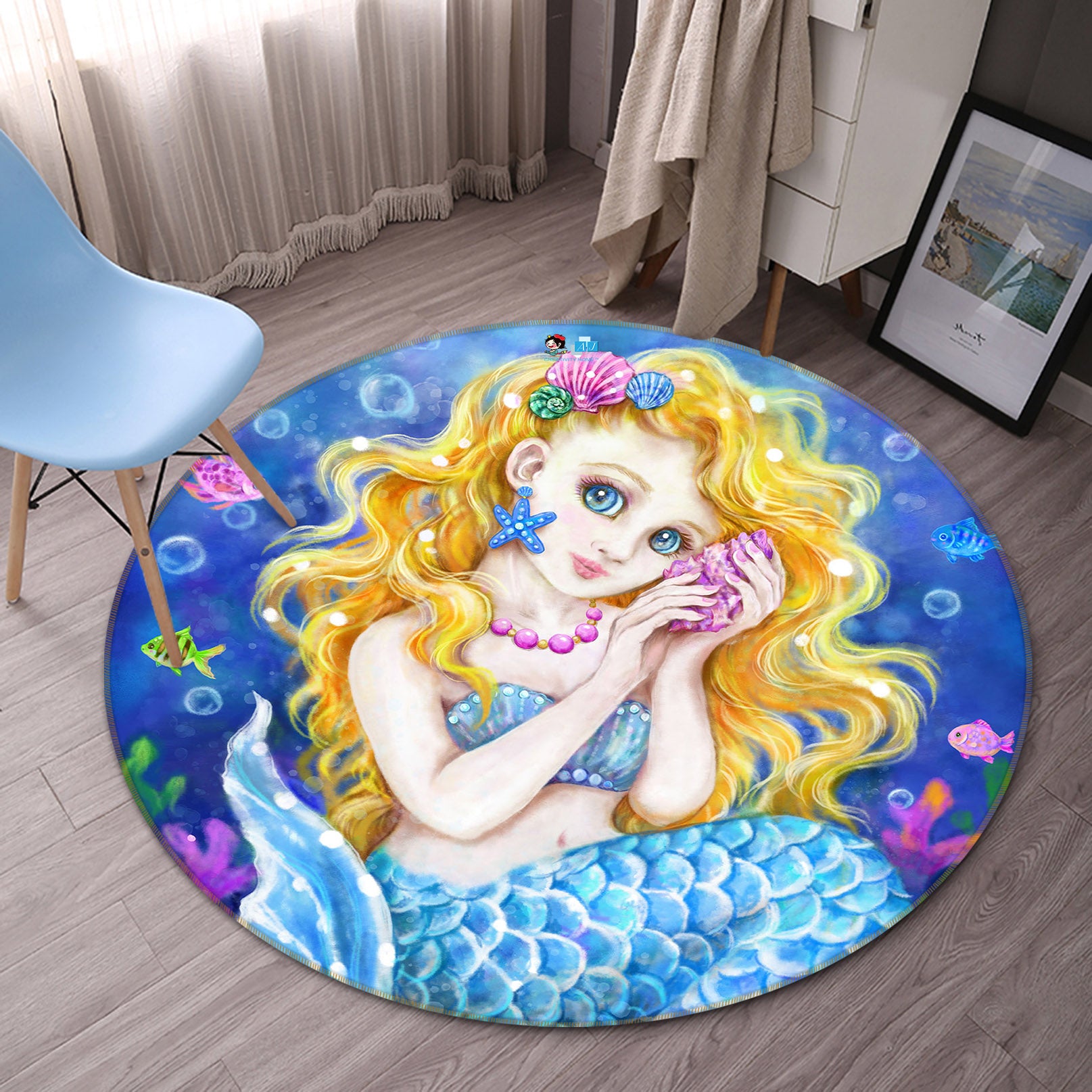 3D Mermaid Bubble 6034 Kayomi Harai Rug Round Non Slip Rug Mat
