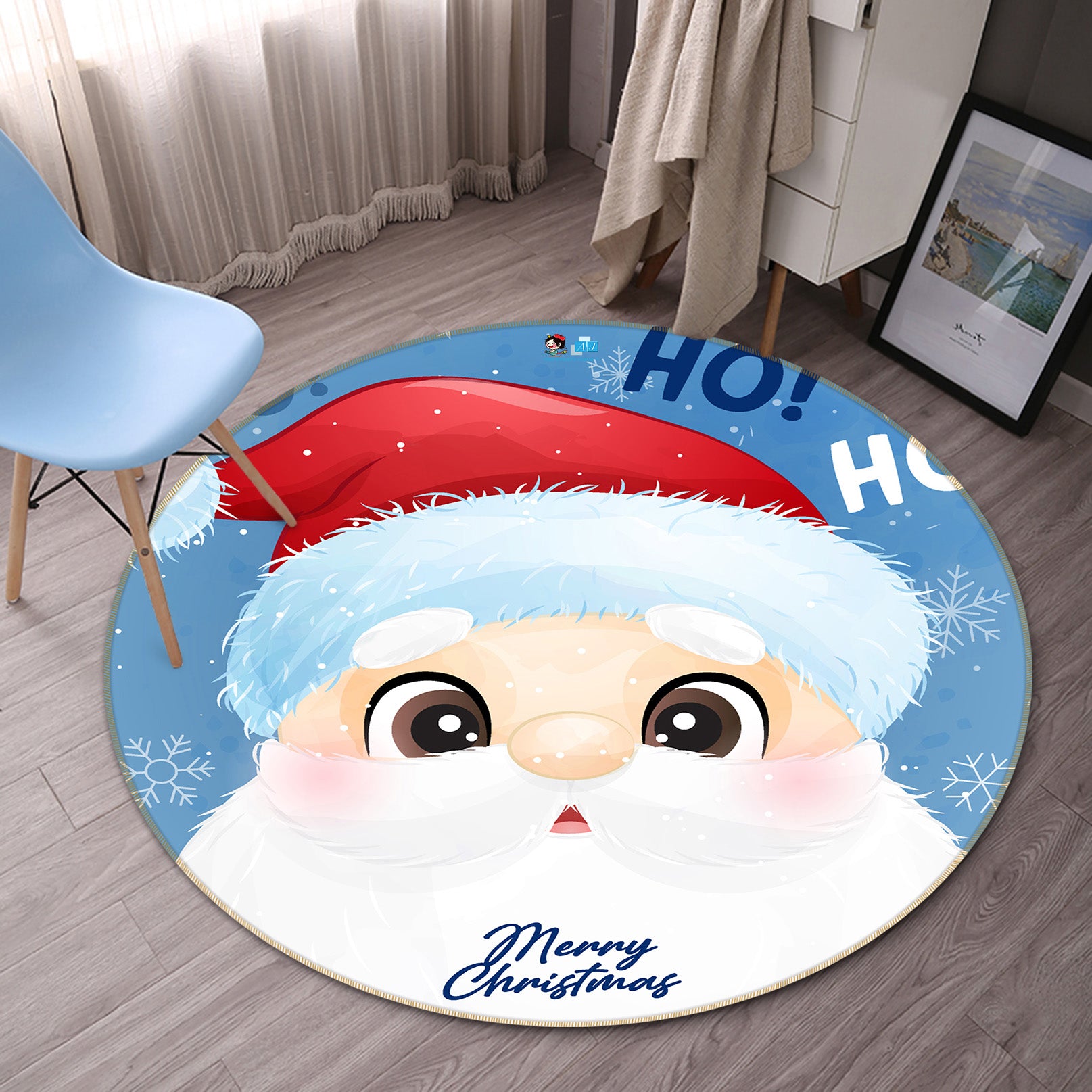 3D Santa Claus 54105 Christmas Round Non Slip Rug Mat Xmas