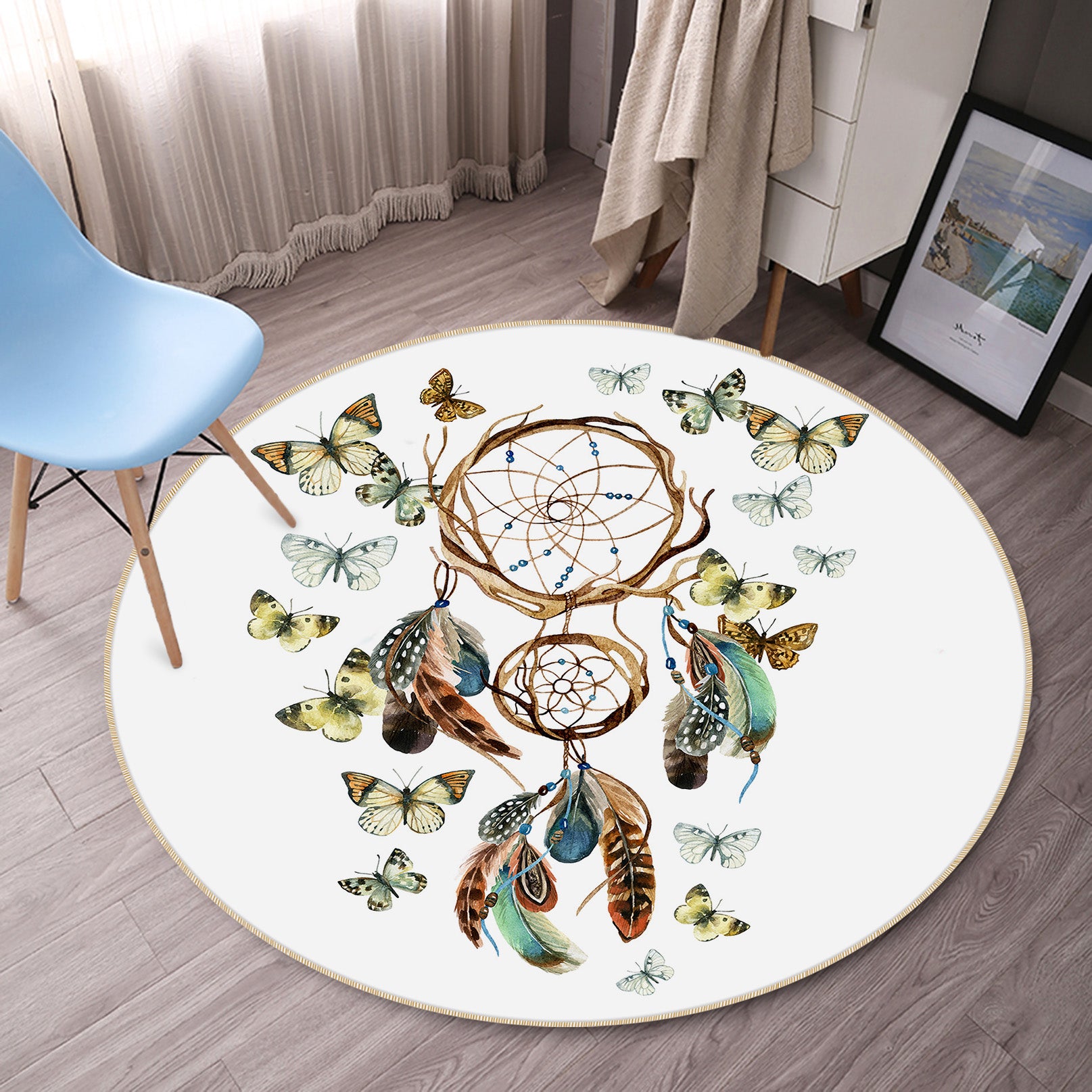 3D Butterfly Dream Catcher 29093 Round Non Slip Rug Mat