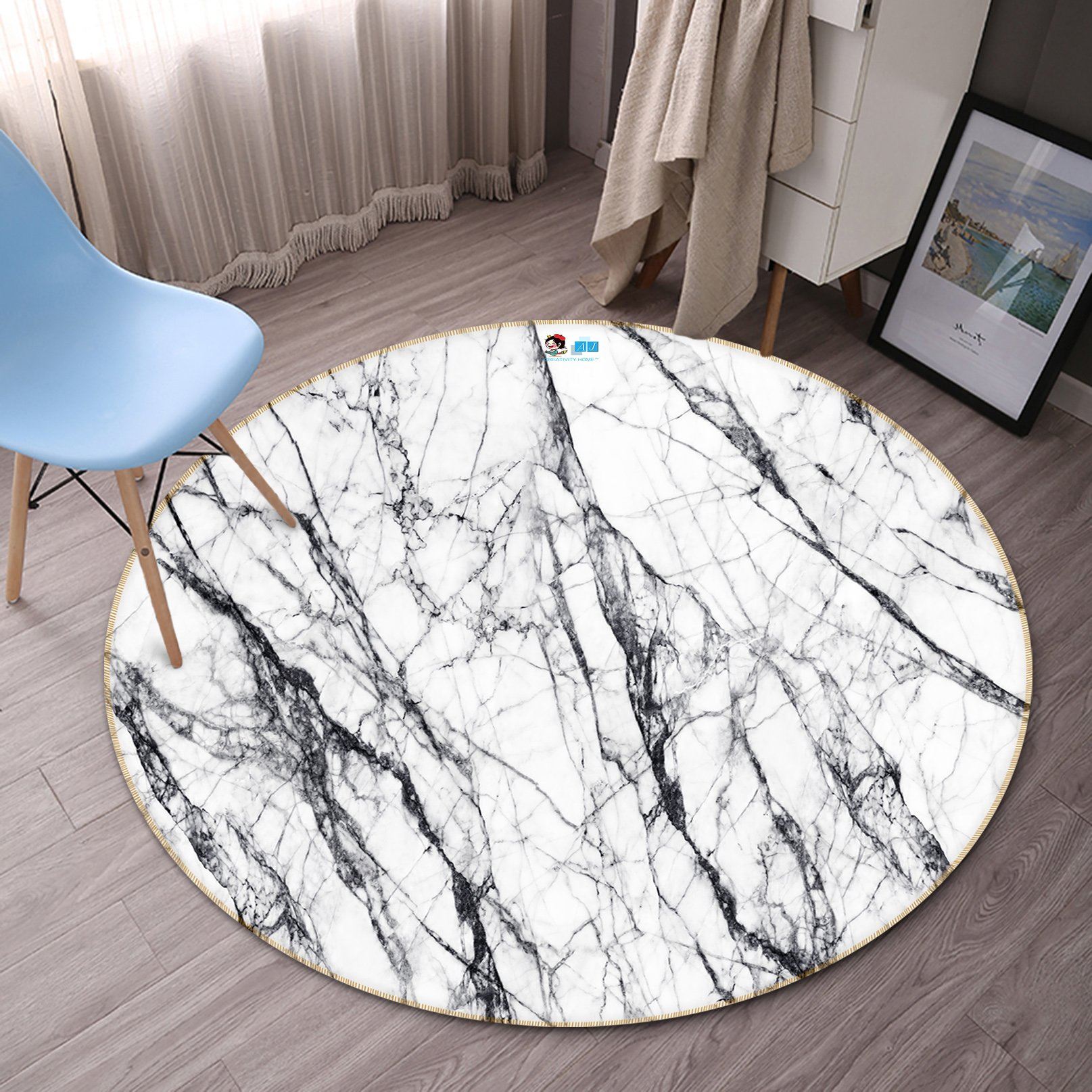 3D White Marble Texture 468 Round Non Slip Rug Mat Mat AJ Creativity Home 