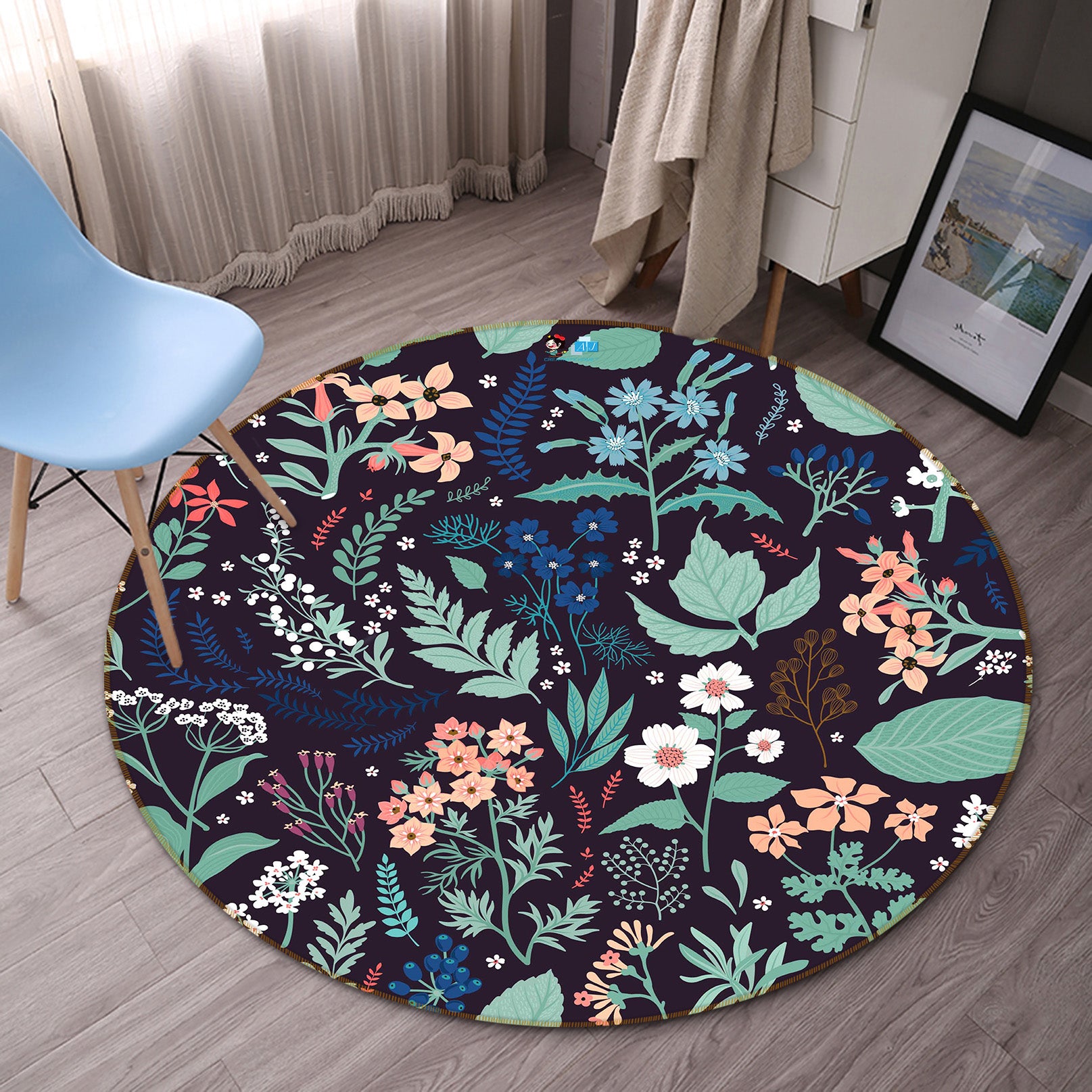 3D Flower Pattern 64152 Round Non Slip Rug Mat