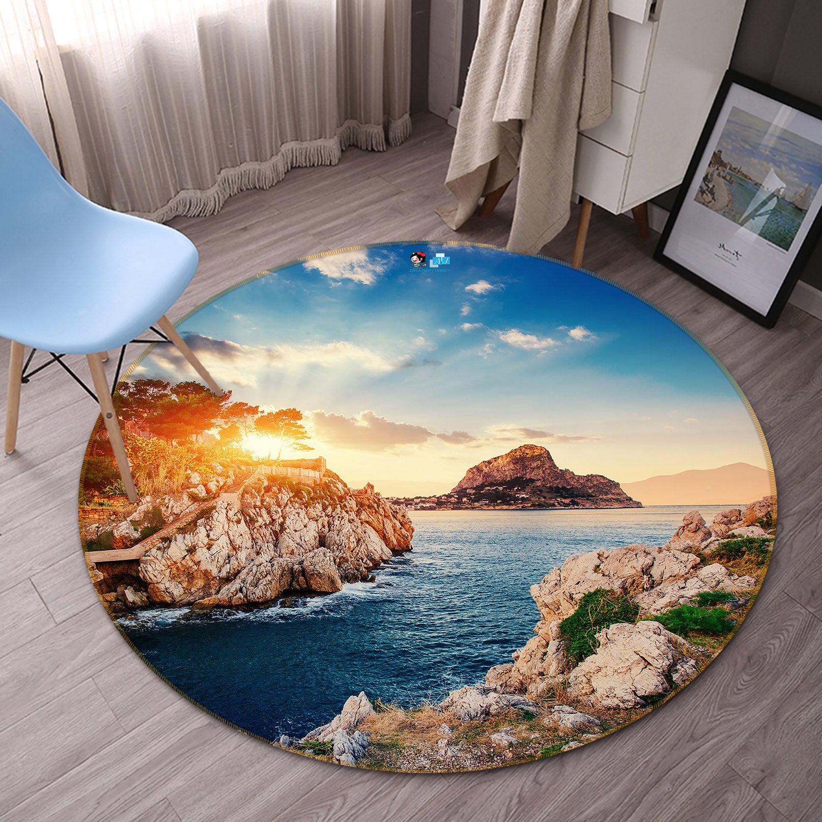 3D Seaside Stones 81114 Round Non Slip Rug Mat