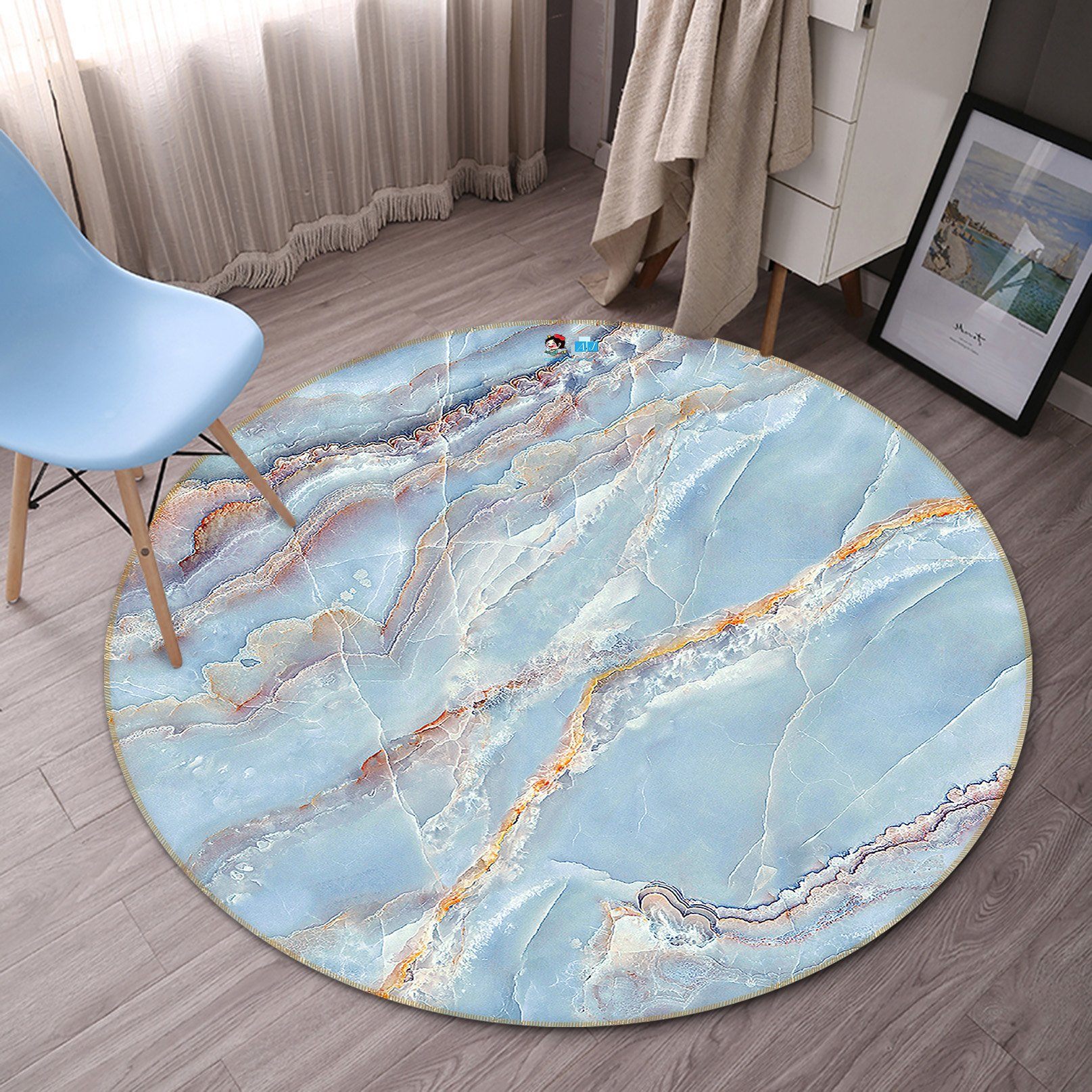 3D Babyblue Marble Texture 256 Round Non Slip Rug Mat Mat AJ Creativity Home 