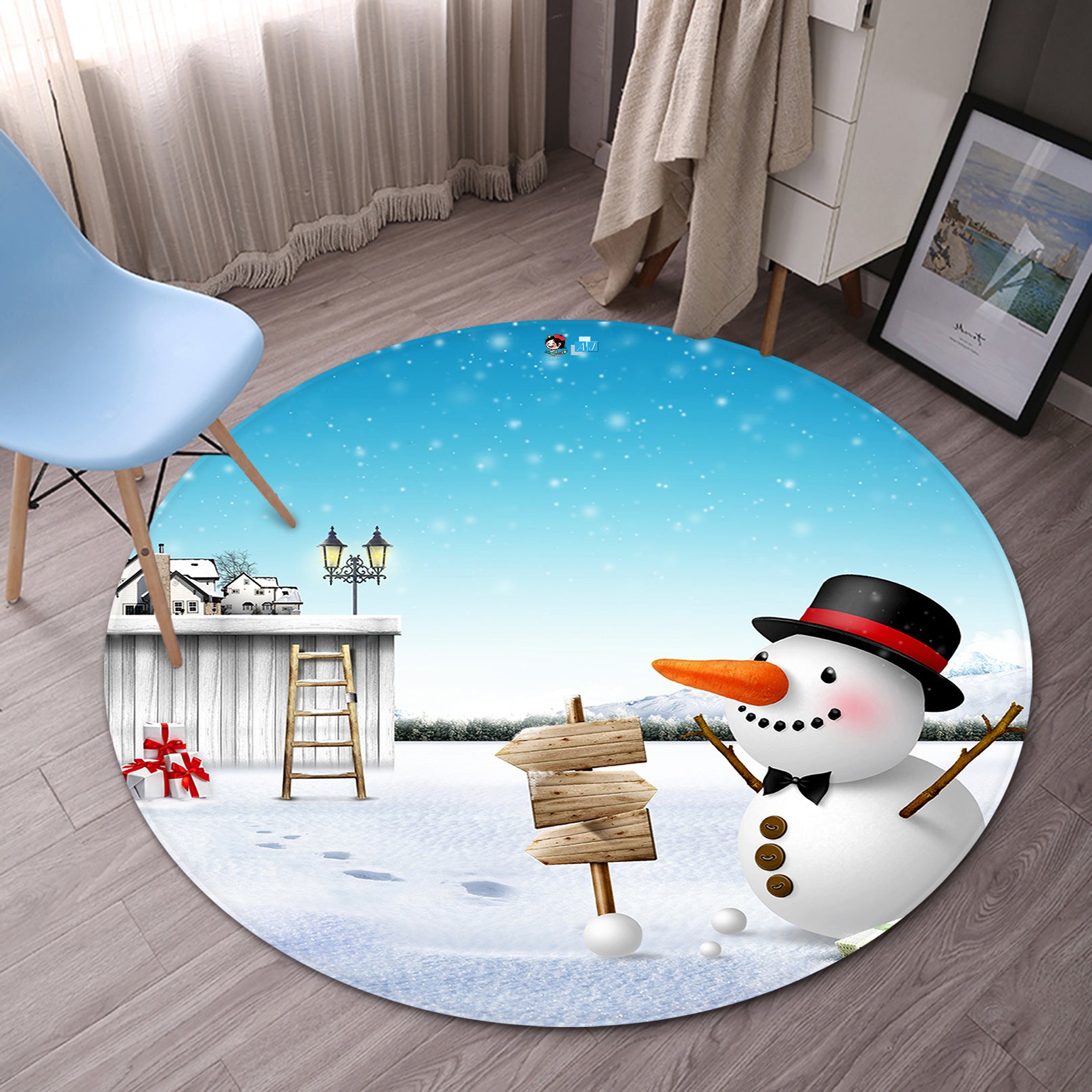 3D Snowman 65220 Christmas Round Non Slip Rug Mat Xmas