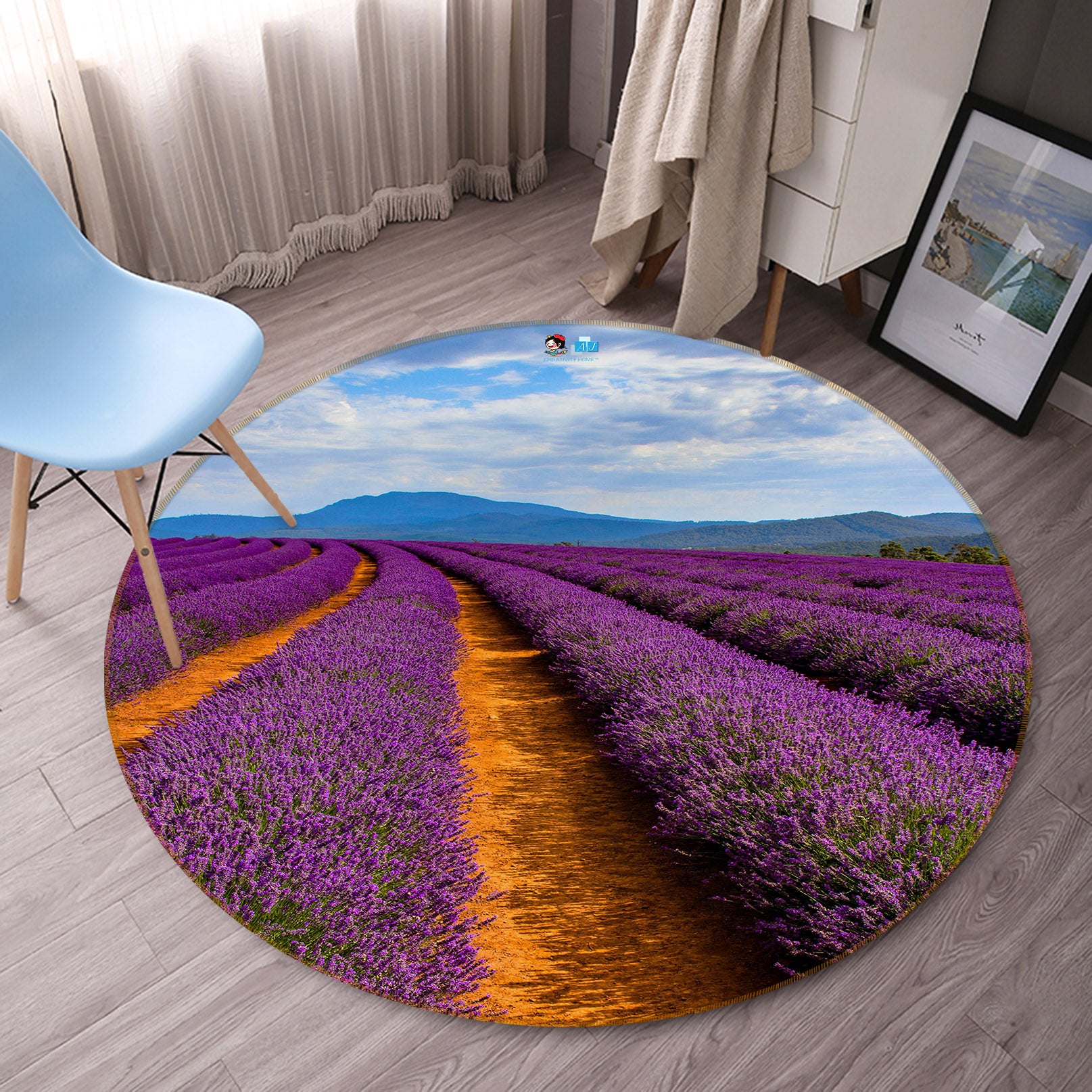 3D Lavender 71142 Round Non Slip Rug Mat